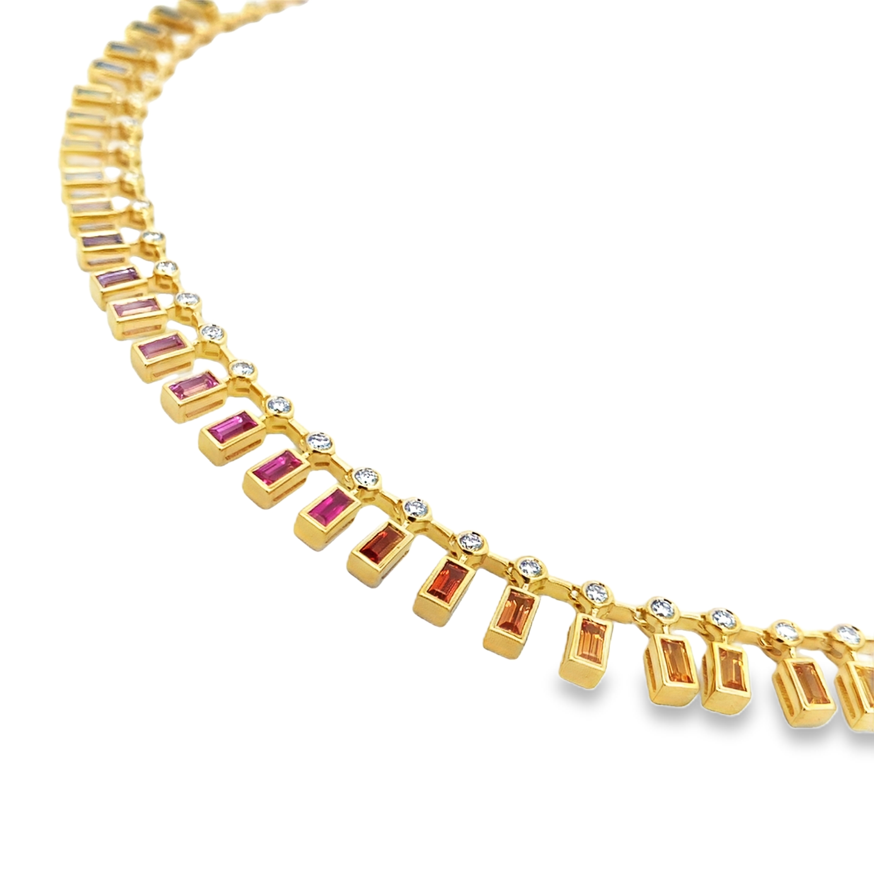 18K Yellow Gold Bezel-Set Fancy Sapphire and Diamond Bar Necklace