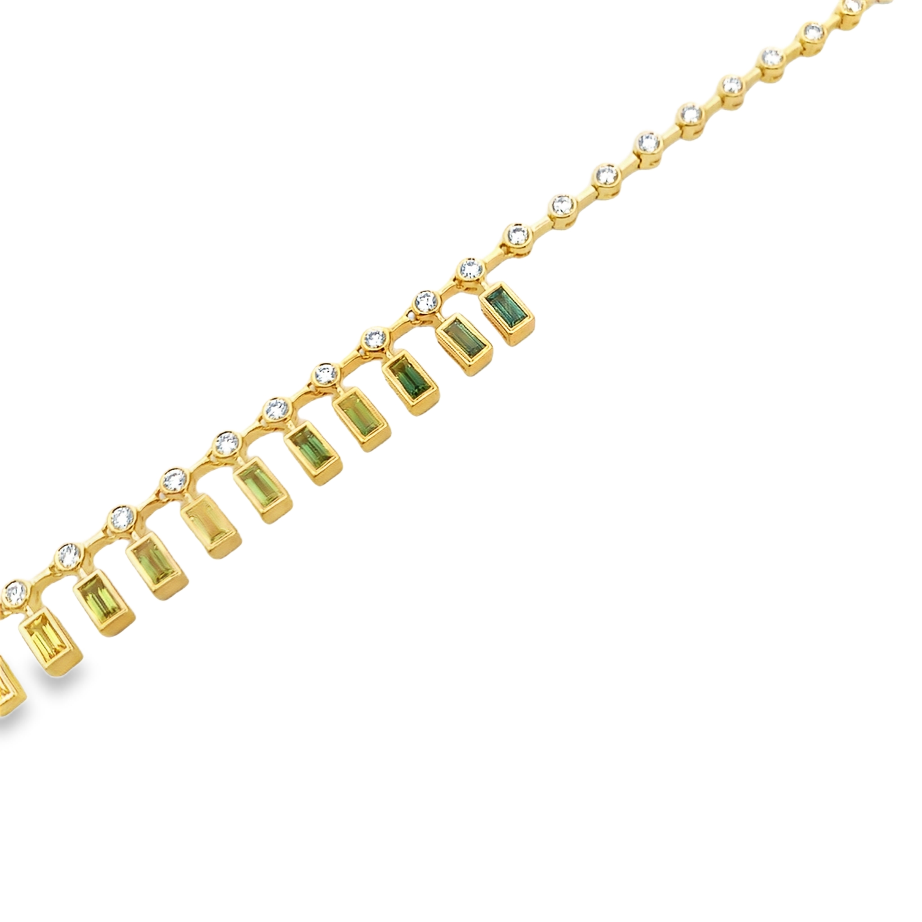 18K Yellow Gold Bezel-Set Fancy Sapphire and Diamond Bar Necklace