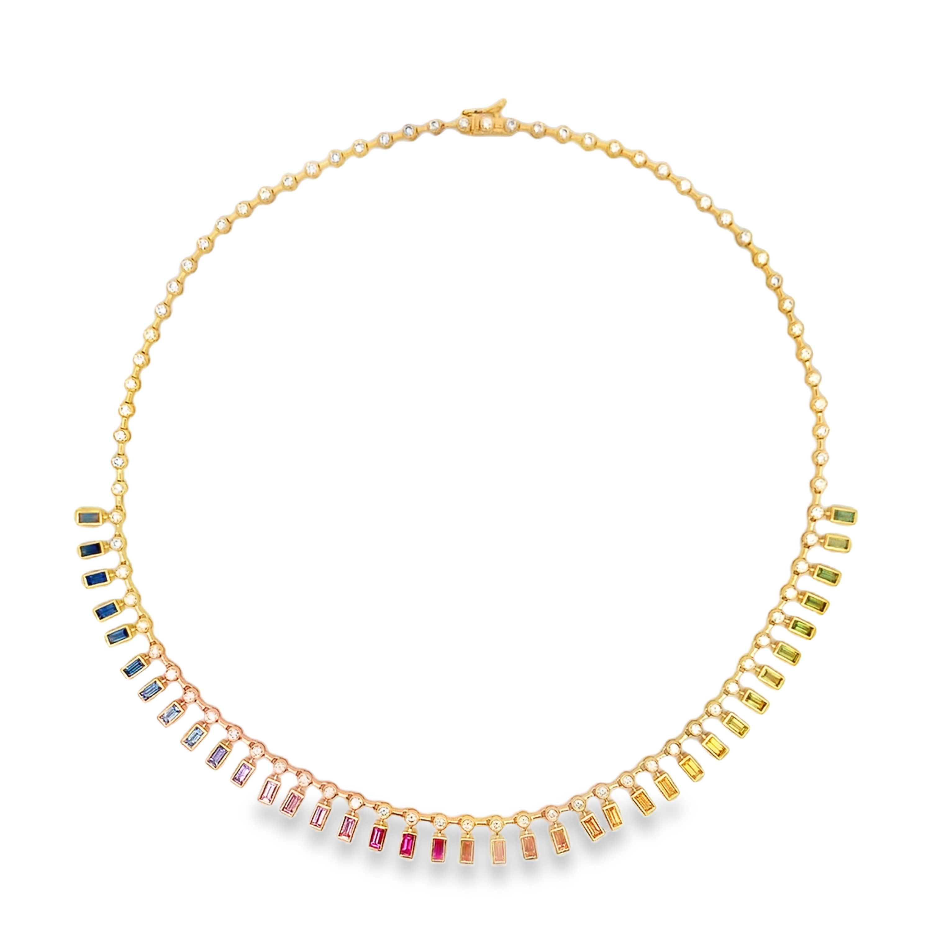 18K Yellow Gold Bezel-Set Fancy Sapphire and Diamond Bar Necklace