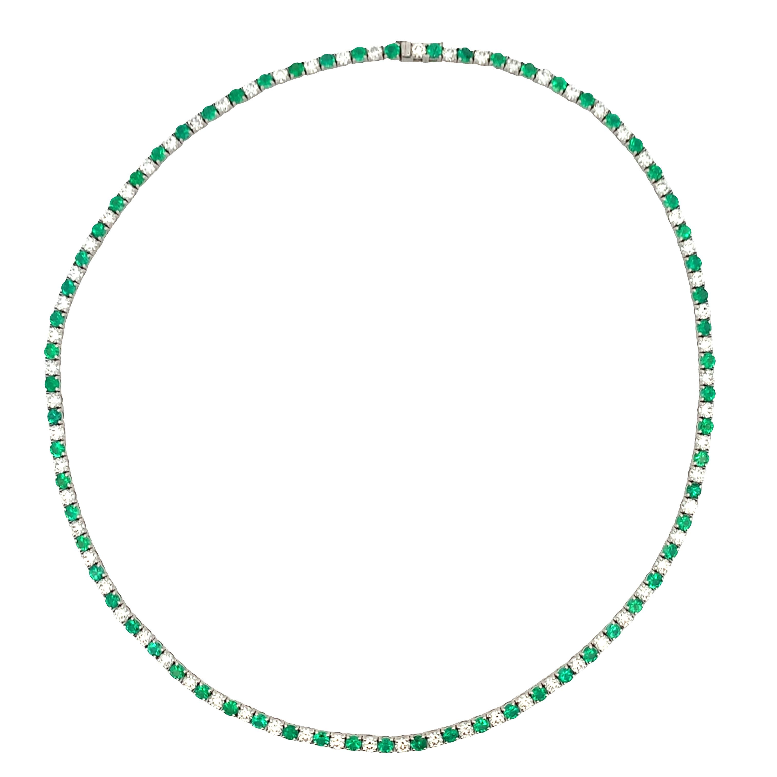 18K White Gold Diamond and Emerald Necklace