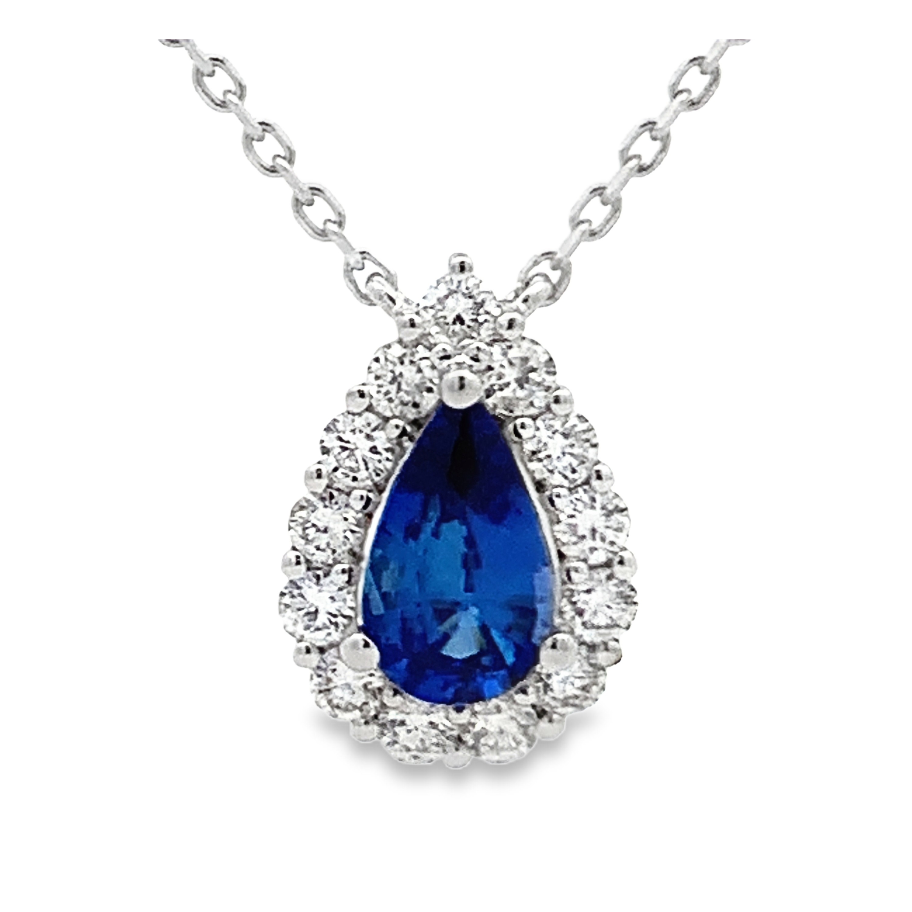 18K White Gold Pear Sapphire and Diamond Necklace