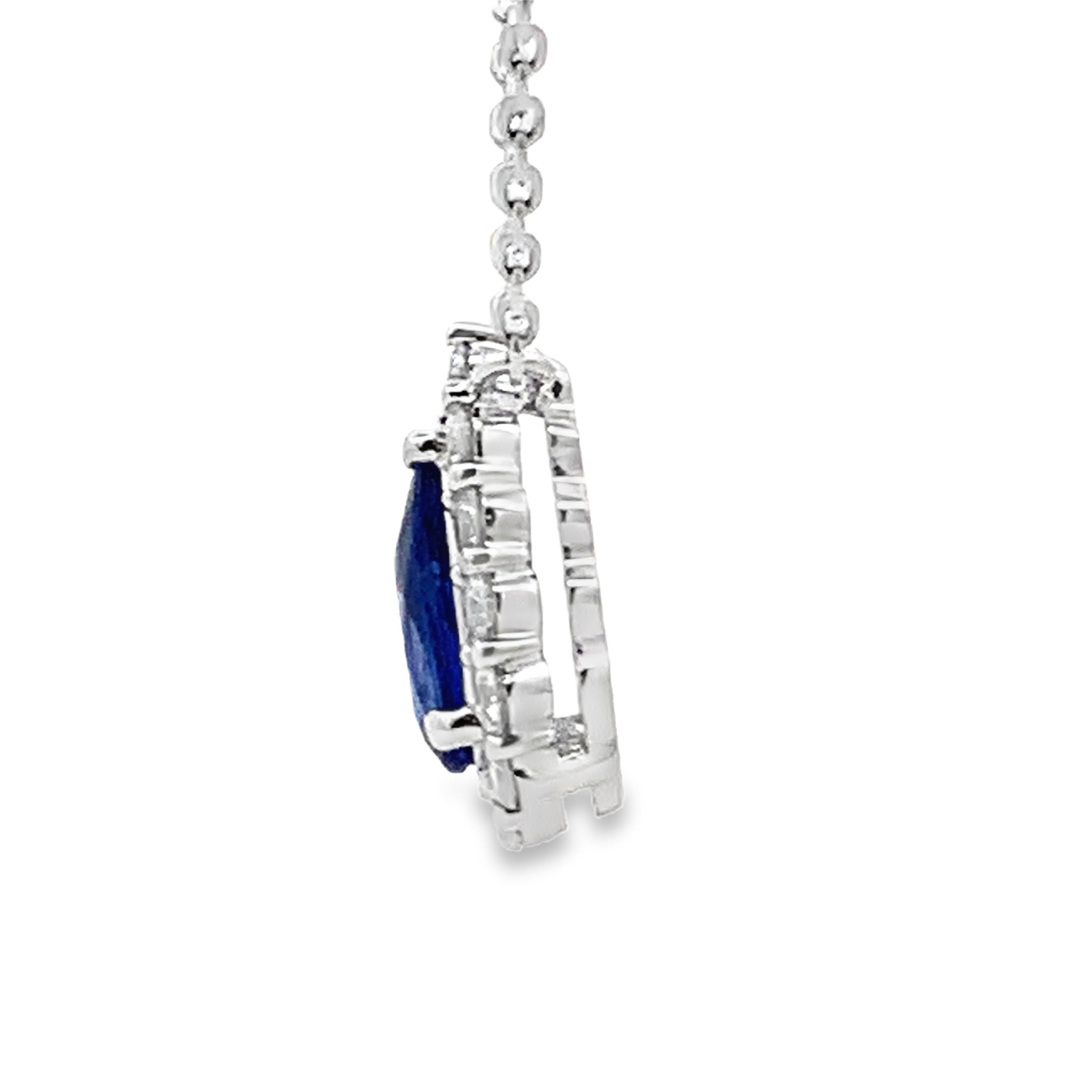 18K White Gold Pear Sapphire and Diamond Necklace