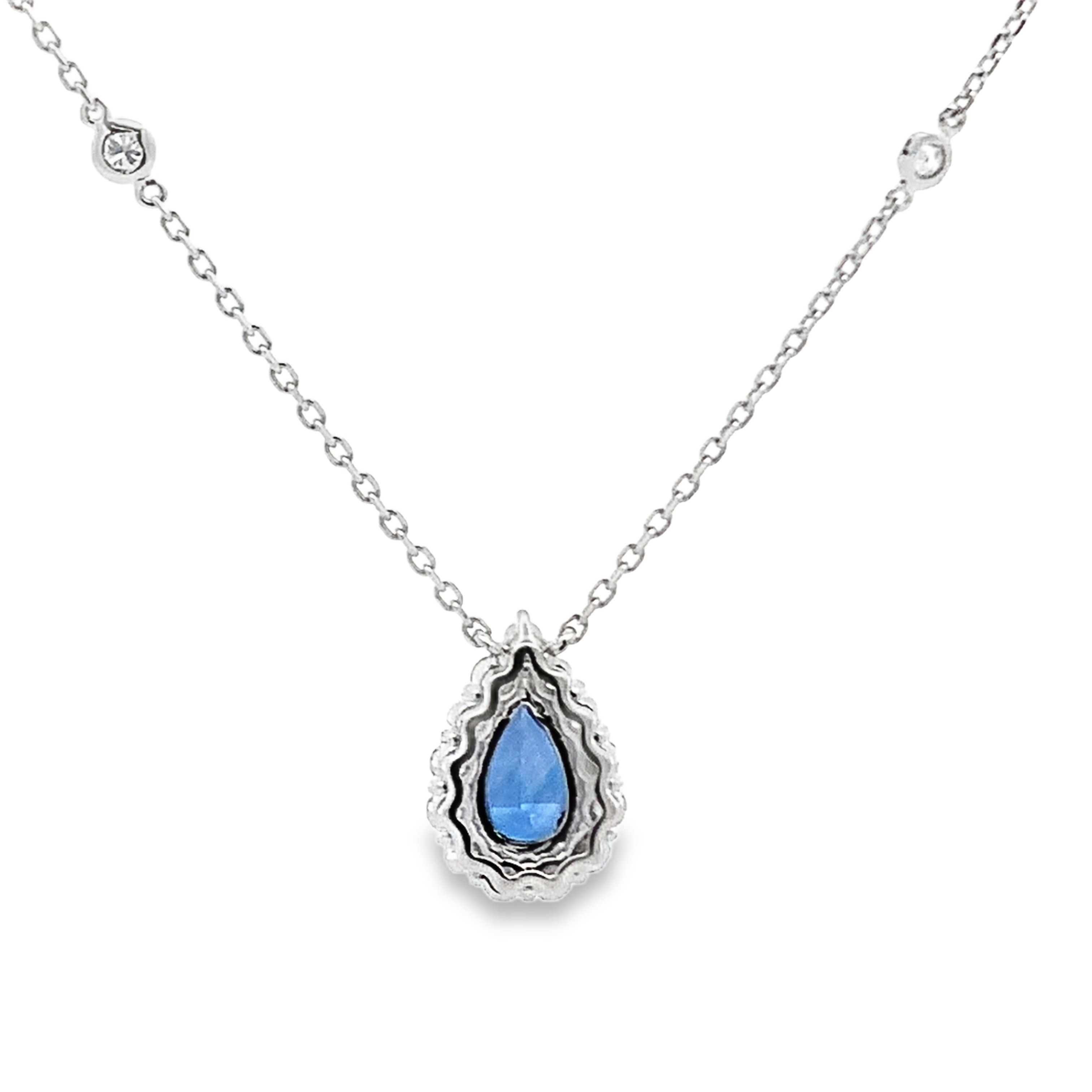 18K White Gold Pear Sapphire and Diamond Necklace