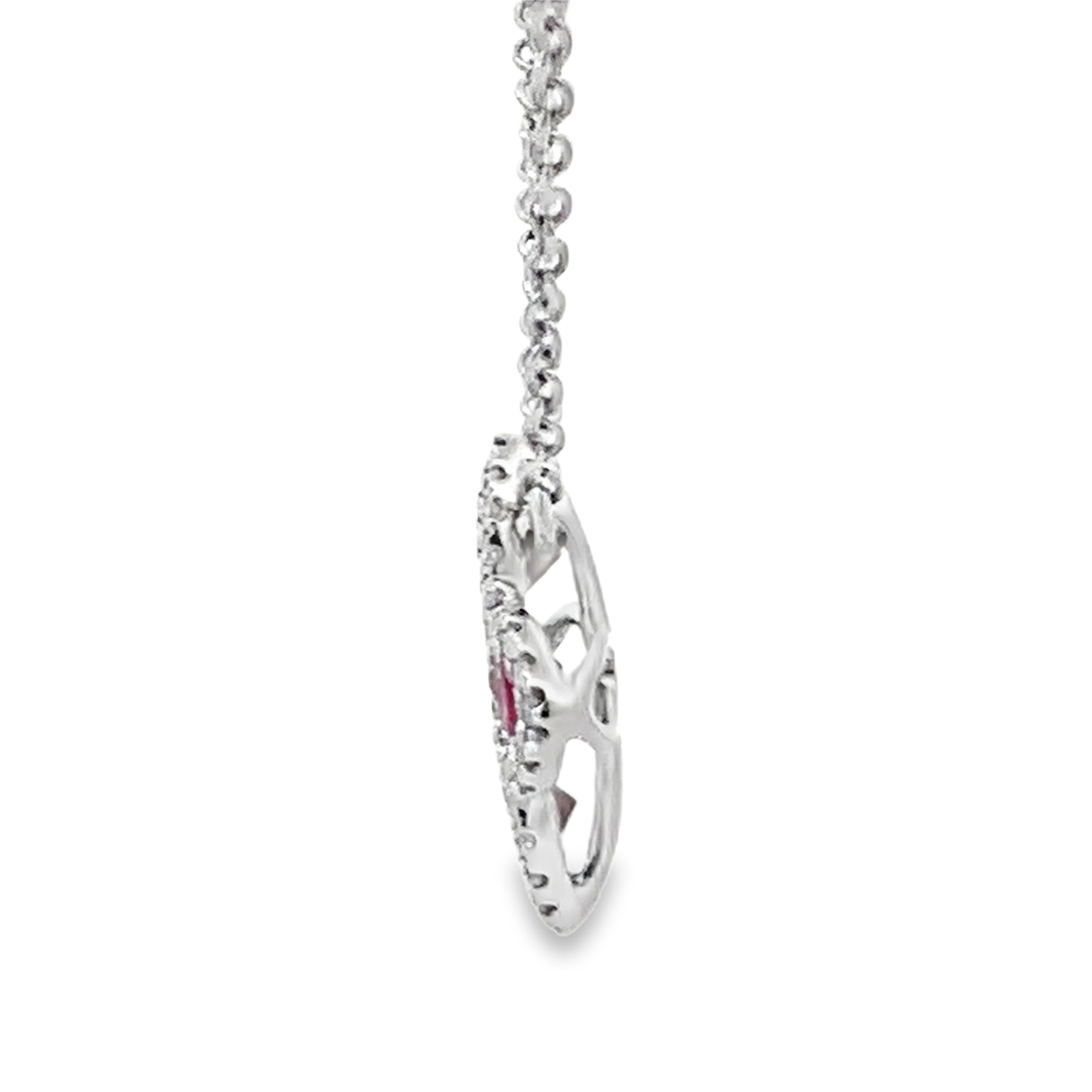 18K White Gold Diamond and Ruby Flower and Bezel-Set Diamond Station Necklace