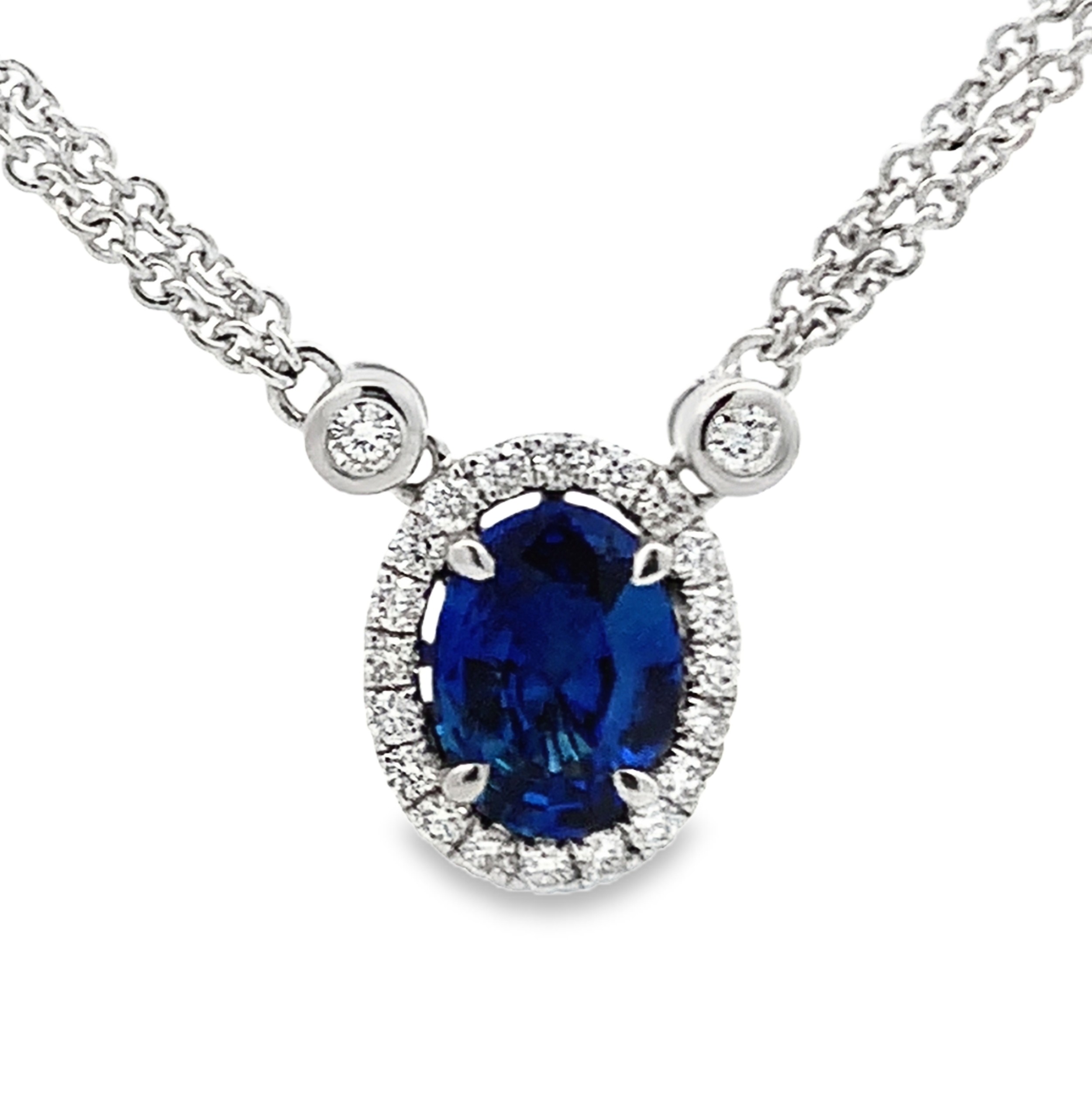 18K White Gold Sapphire and Diamond Double Chain Necklace