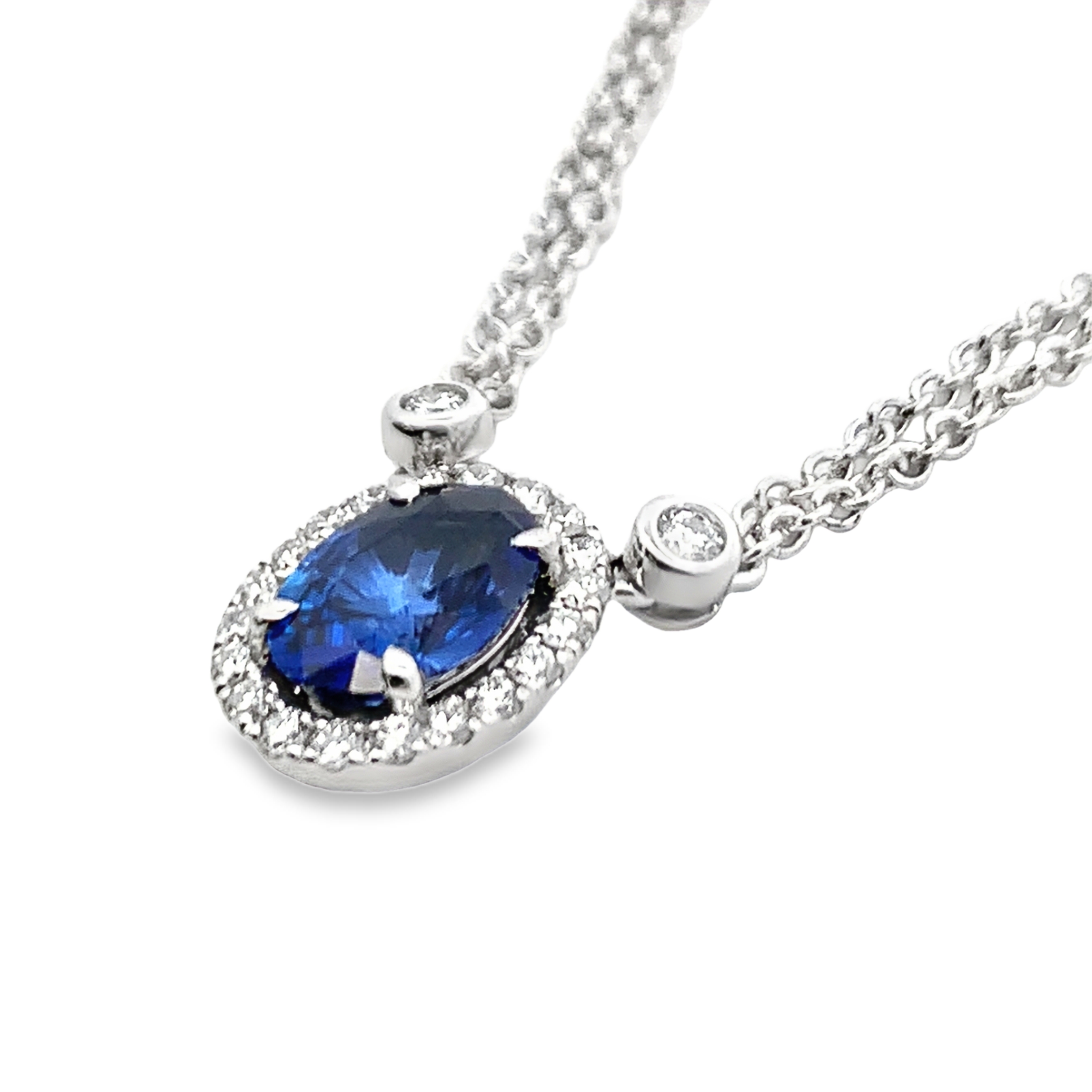 18K White Gold Sapphire and Diamond Double Chain Necklace