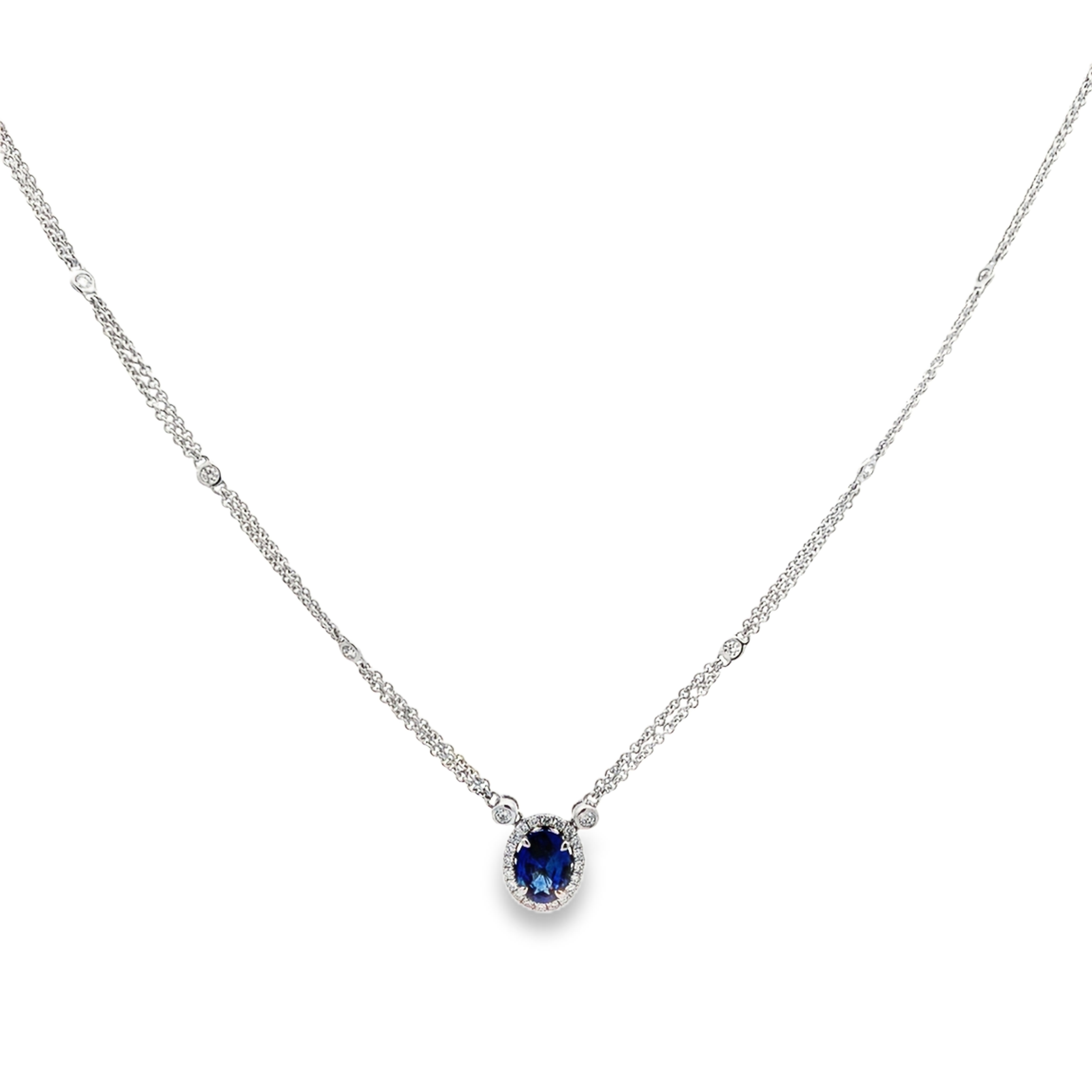 18K White Gold Sapphire and Diamond Double Chain Necklace