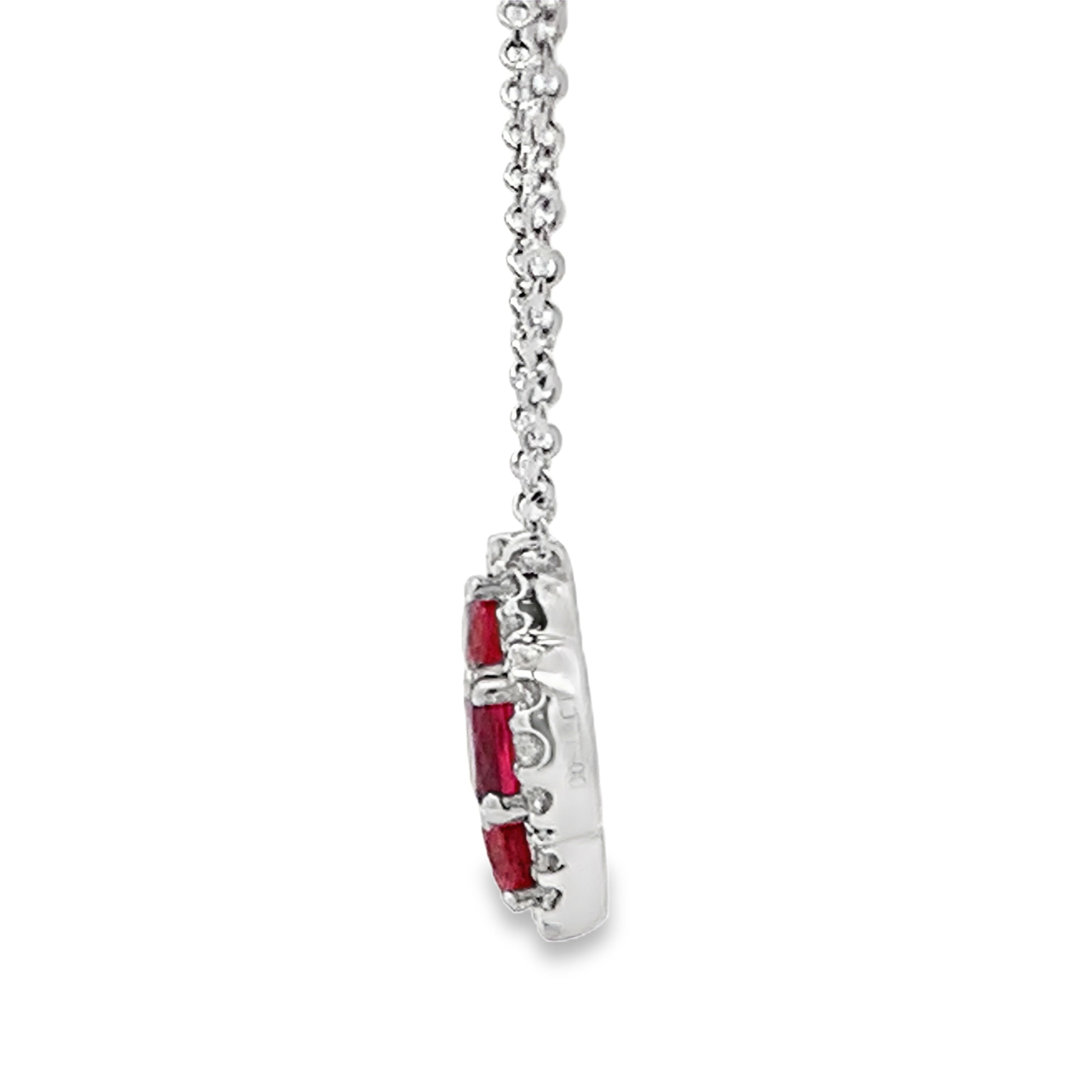 18K White Gold Ruby and Diamond Clover Necklace
