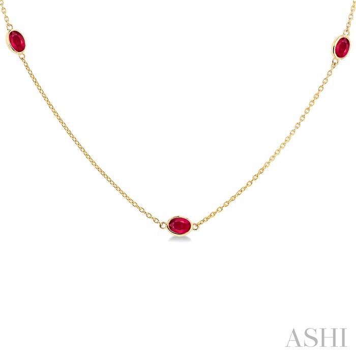 14K Yellow Gold Oval Ruby 7-Station Necklace