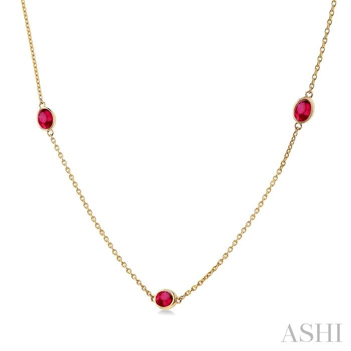 14K Yellow Gold Oval Ruby 7-Station Necklace