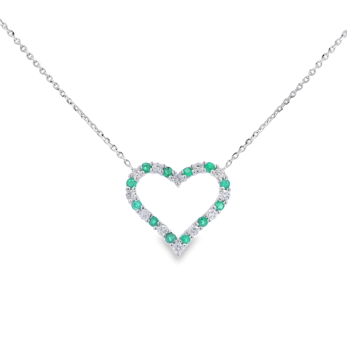 18K White Gold Emerald & Diamond Heart Necklace