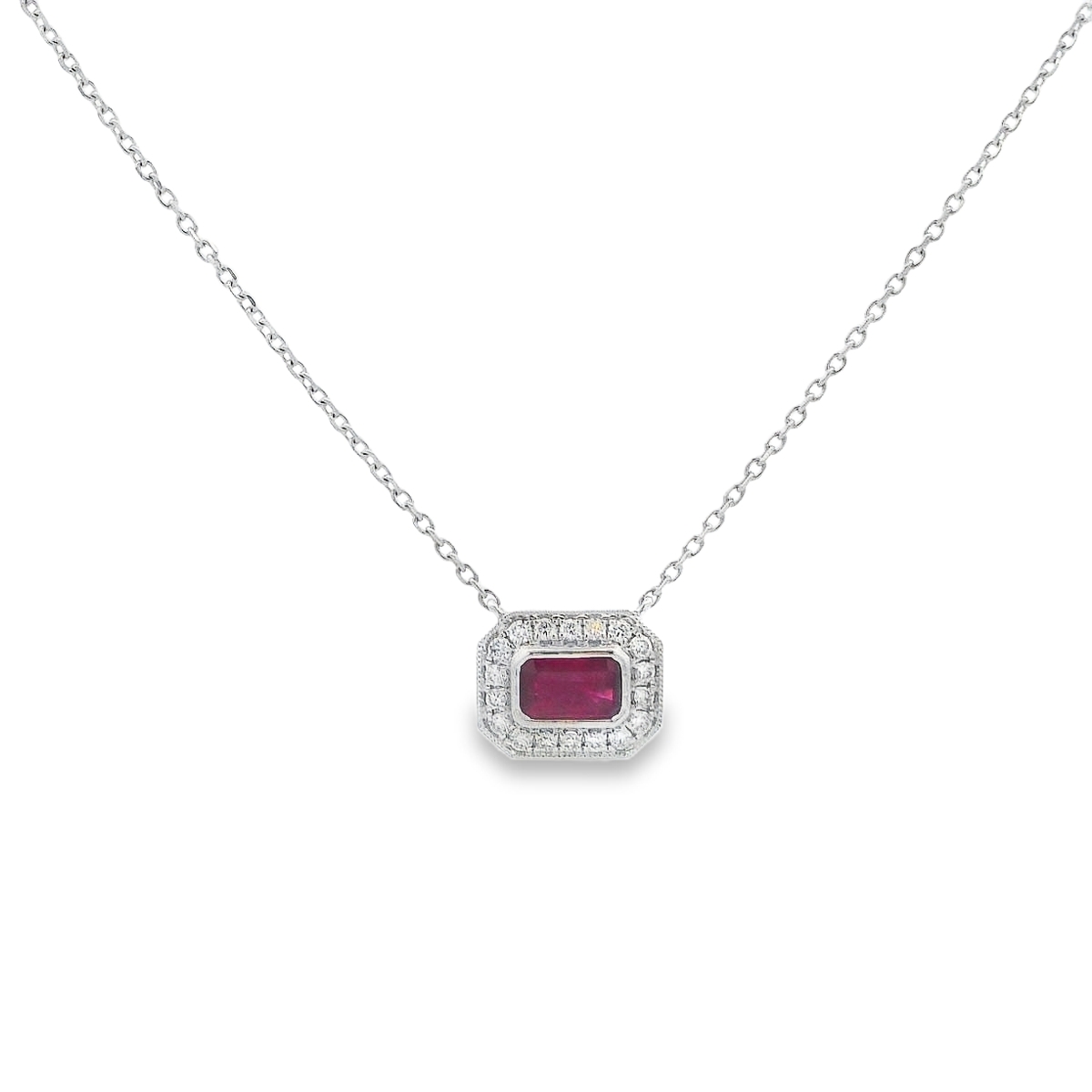 18K White Gold Ruby and Diamond Necklace