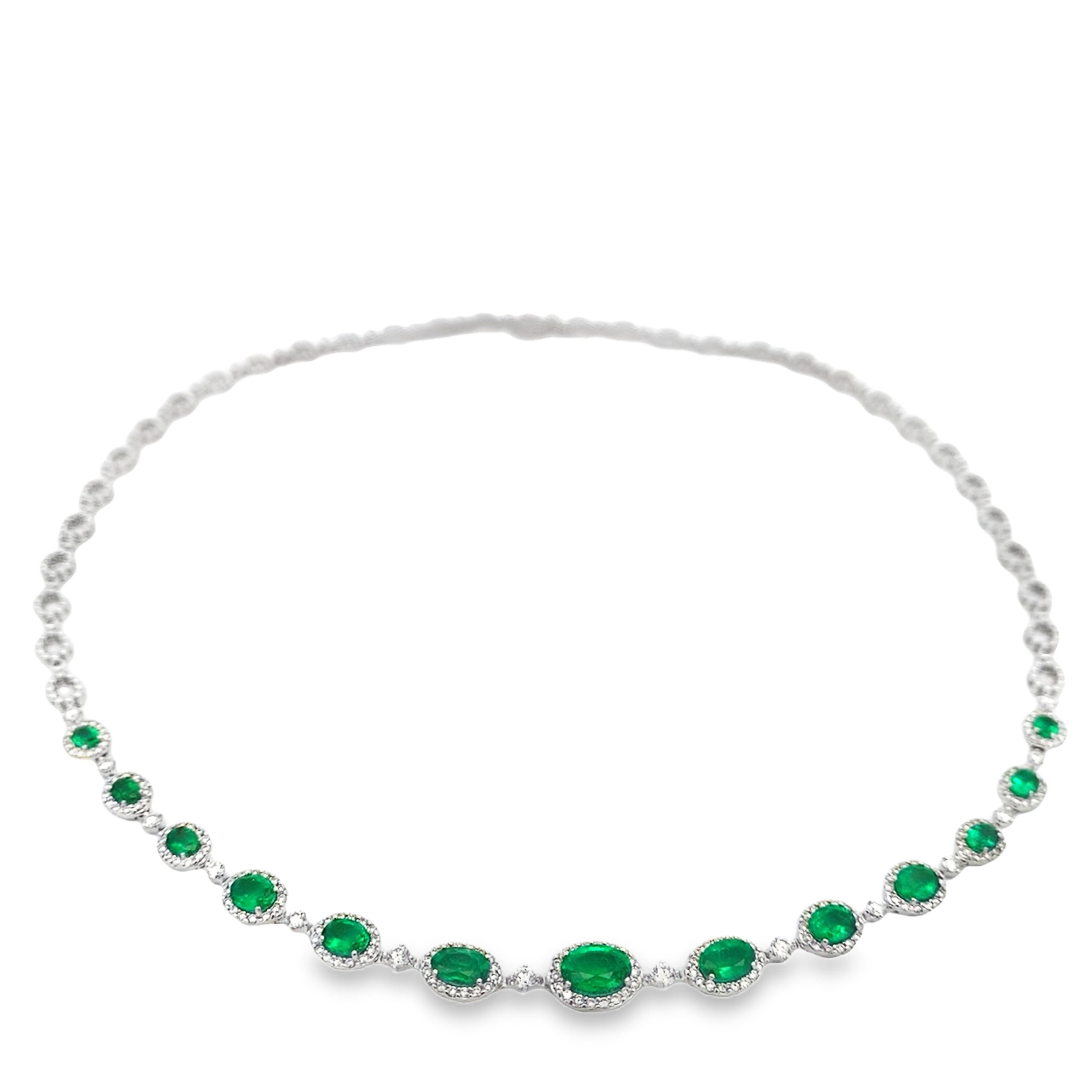 18K White Gold Emerald & Diamond Stations Necklace