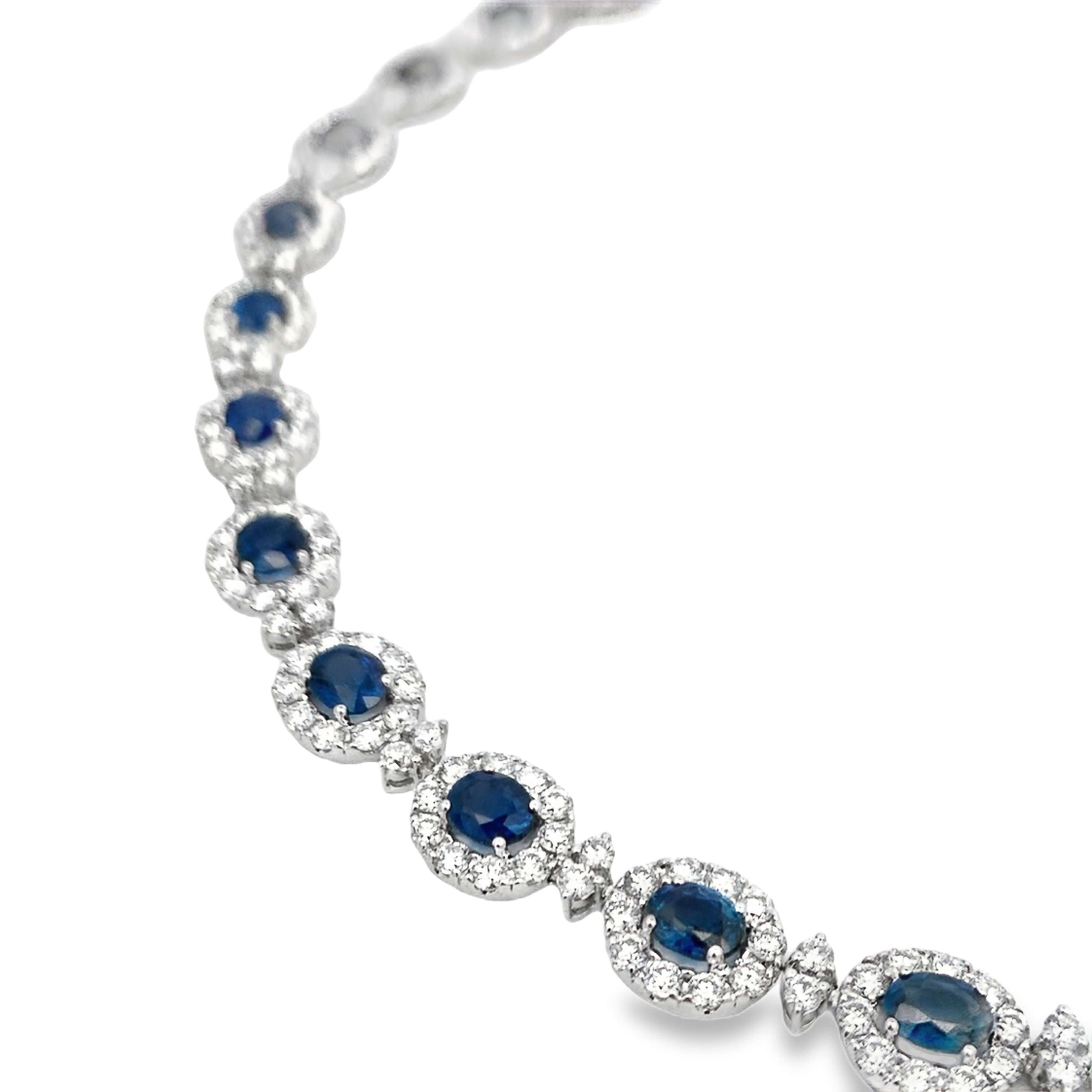 18K White Gold Sapphire & Diamond Halo Link Necklace