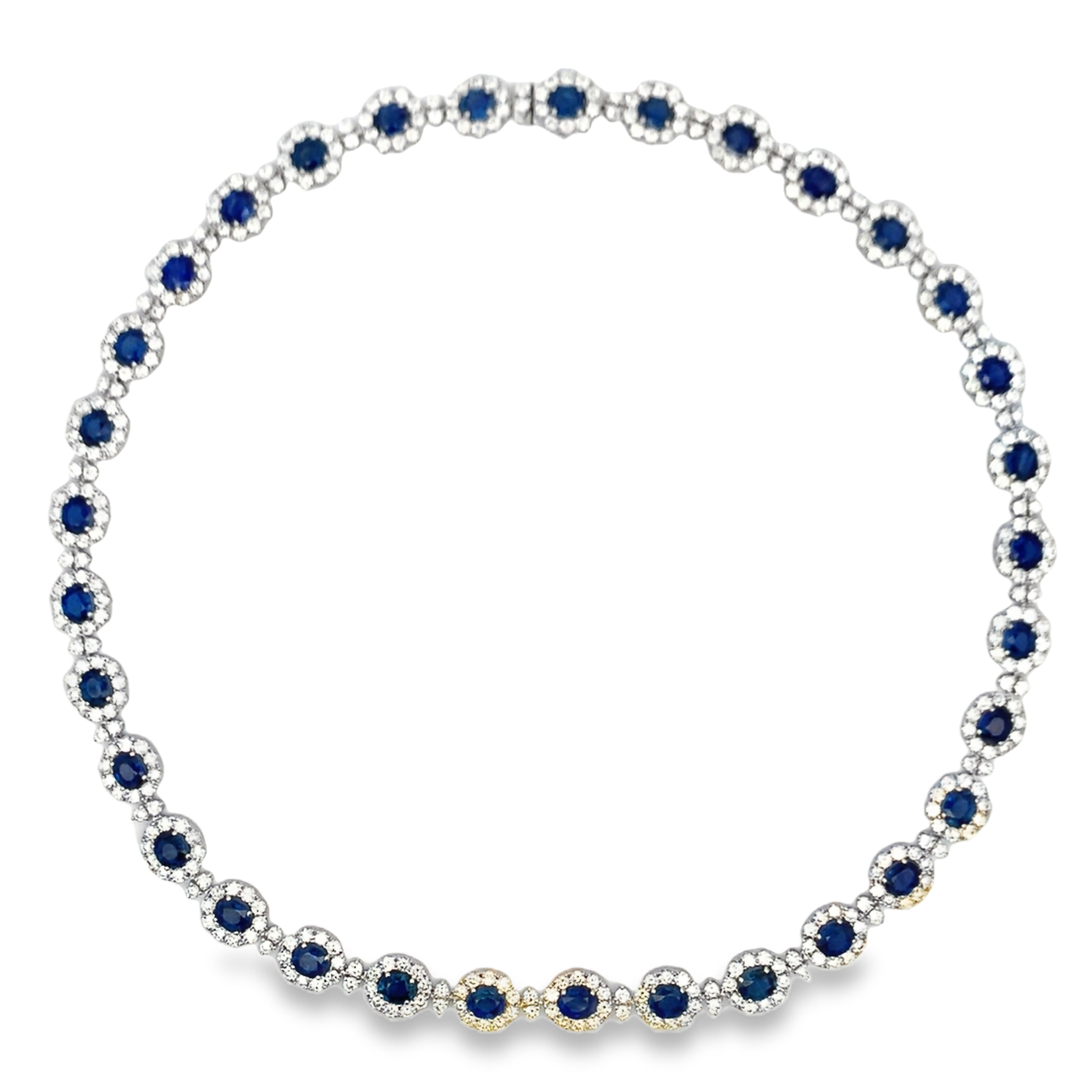 18K White Gold Sapphire & Diamond Halo Link Necklace