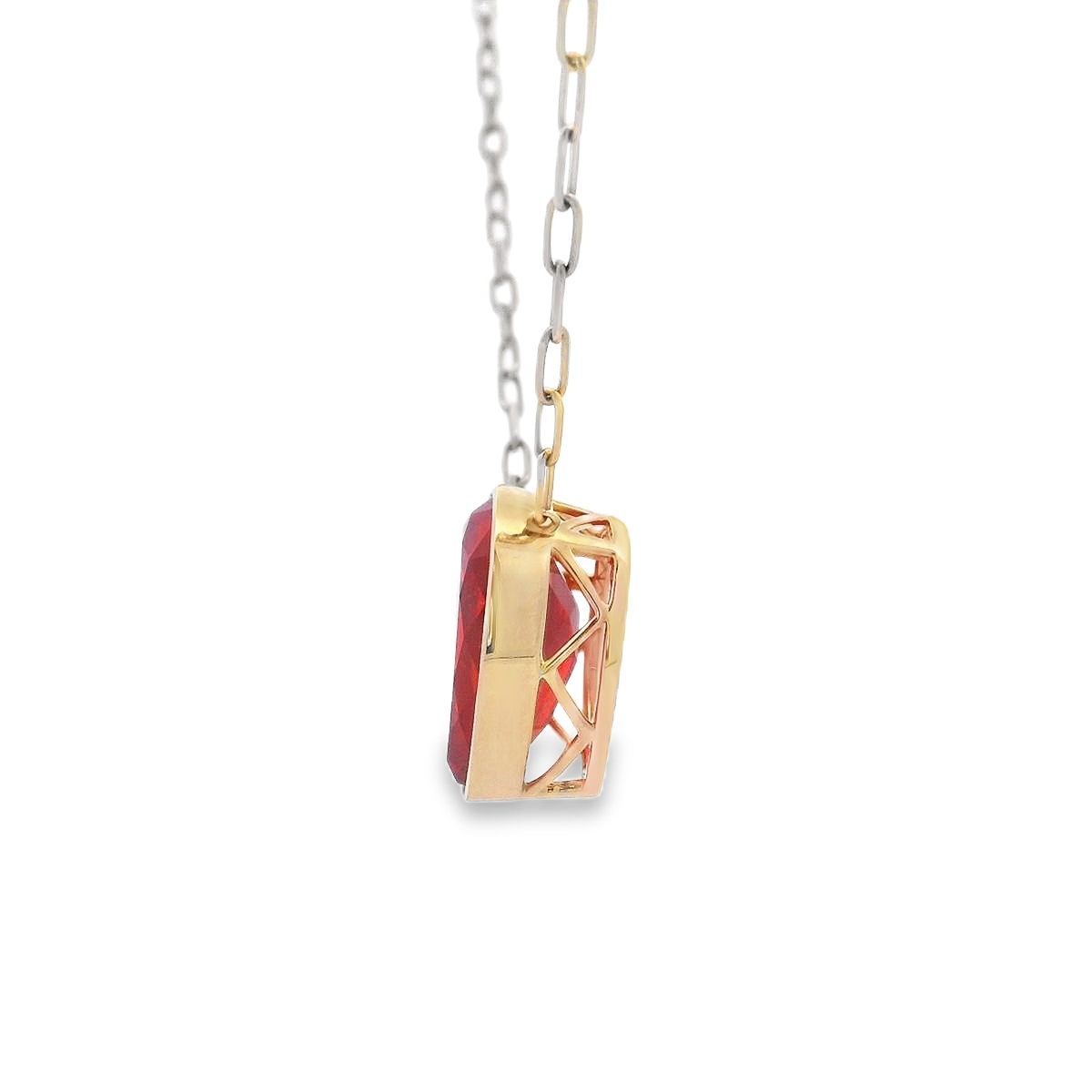 18K Yellow Gold Pear Bezel Fire Opal Necklace