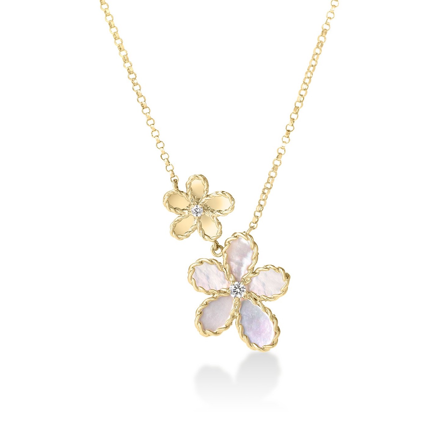 Roberto Coin 18K Yellow Gold Jasmine Diamond & Mother Of Pearl Double Flower Necklace