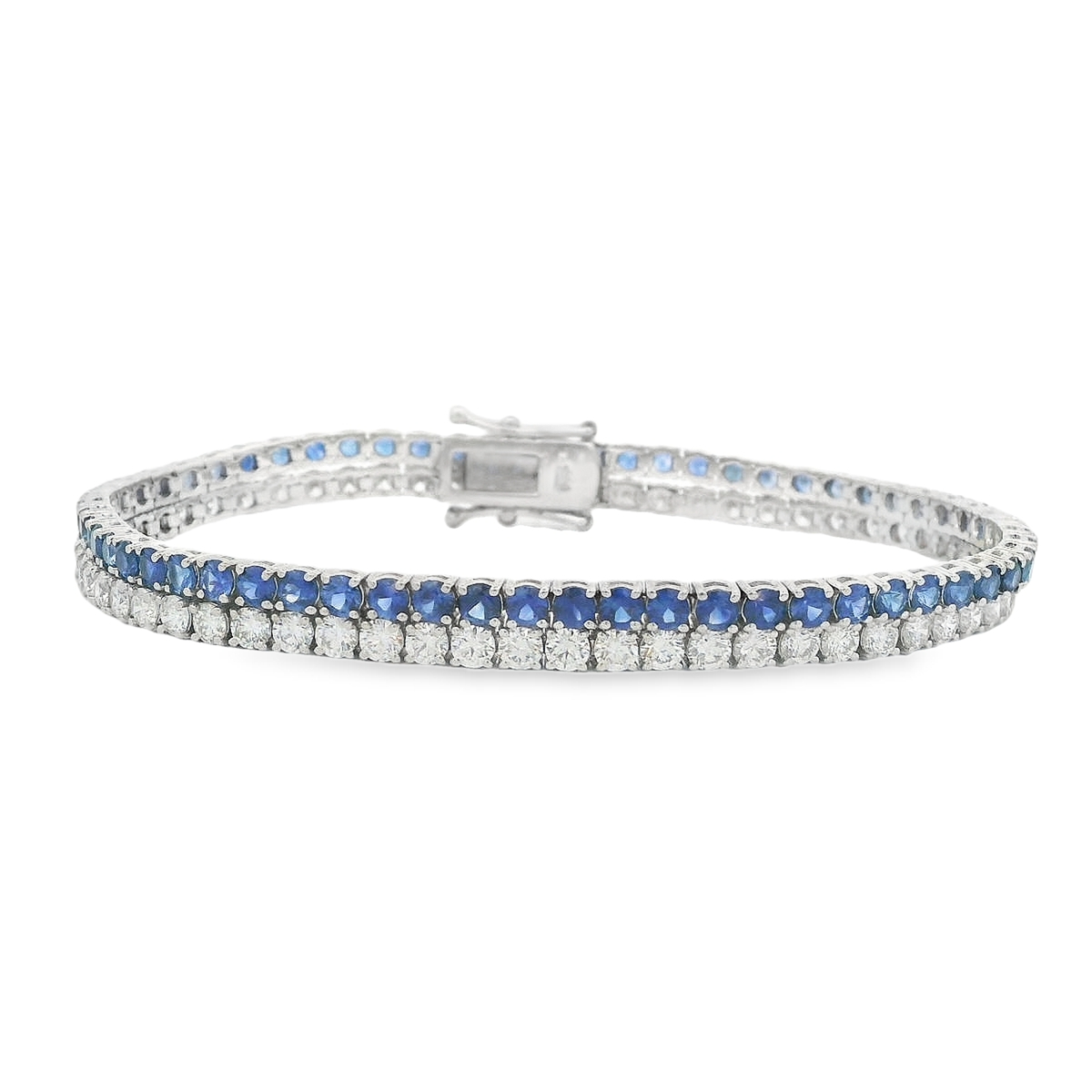 Norman Silverman 18K White Gold Sapphire & Diamond Double Tennis Bracelet