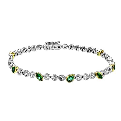 Simon G. 18K Two-Tone Emerald Accent Diamond Tennis Bracelet