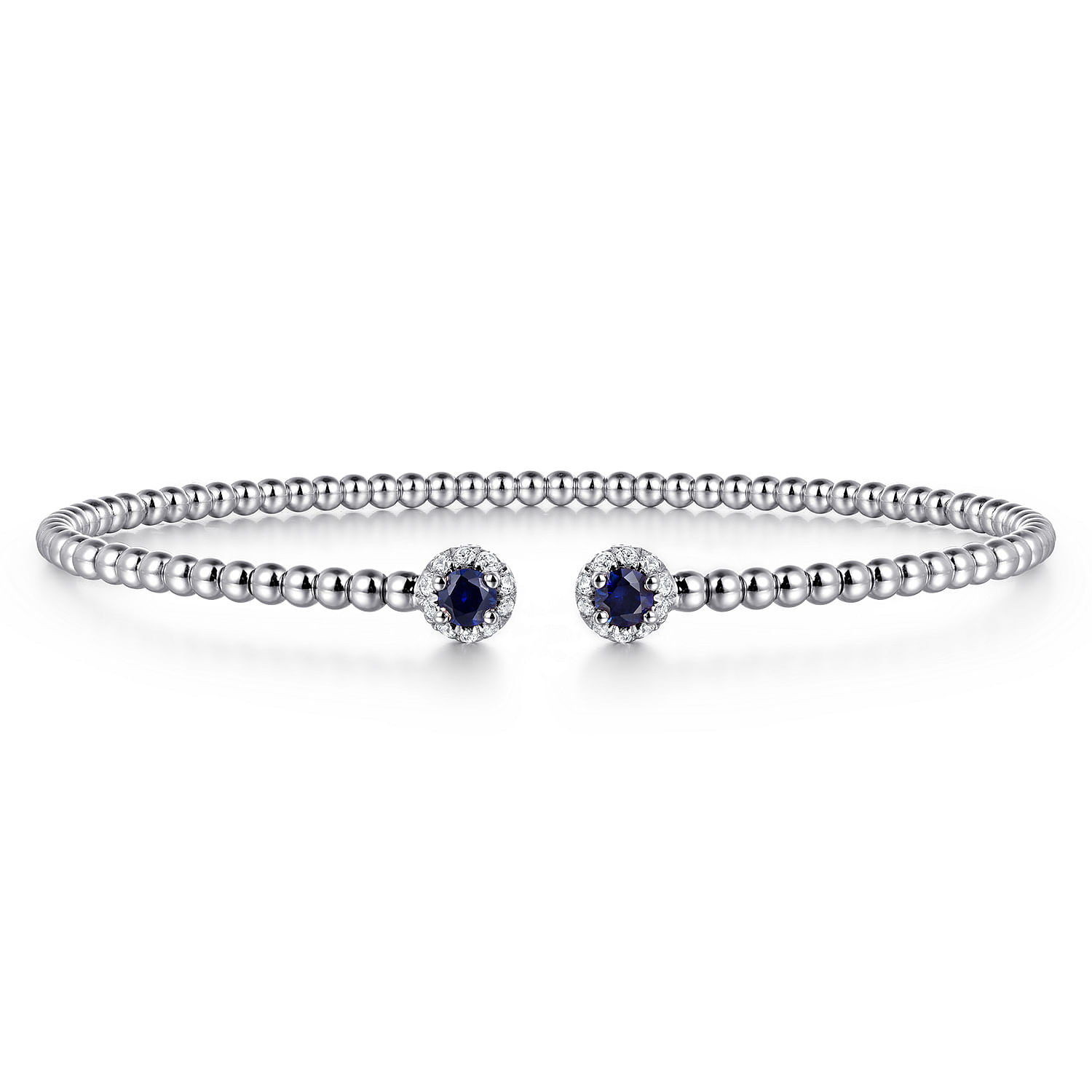 Gabriel & Co. 14K White Gold Bujukan Bead Sapphire & Diamond Split Cuff