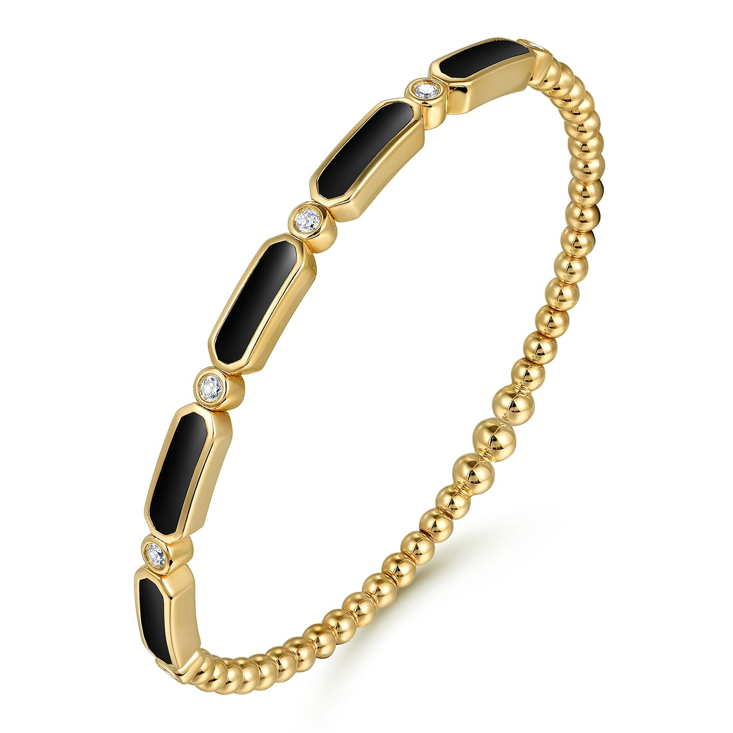 Gabriel & Co. 14K Yellow Gold Bujukan Onyx & Diamond Locking Bangle