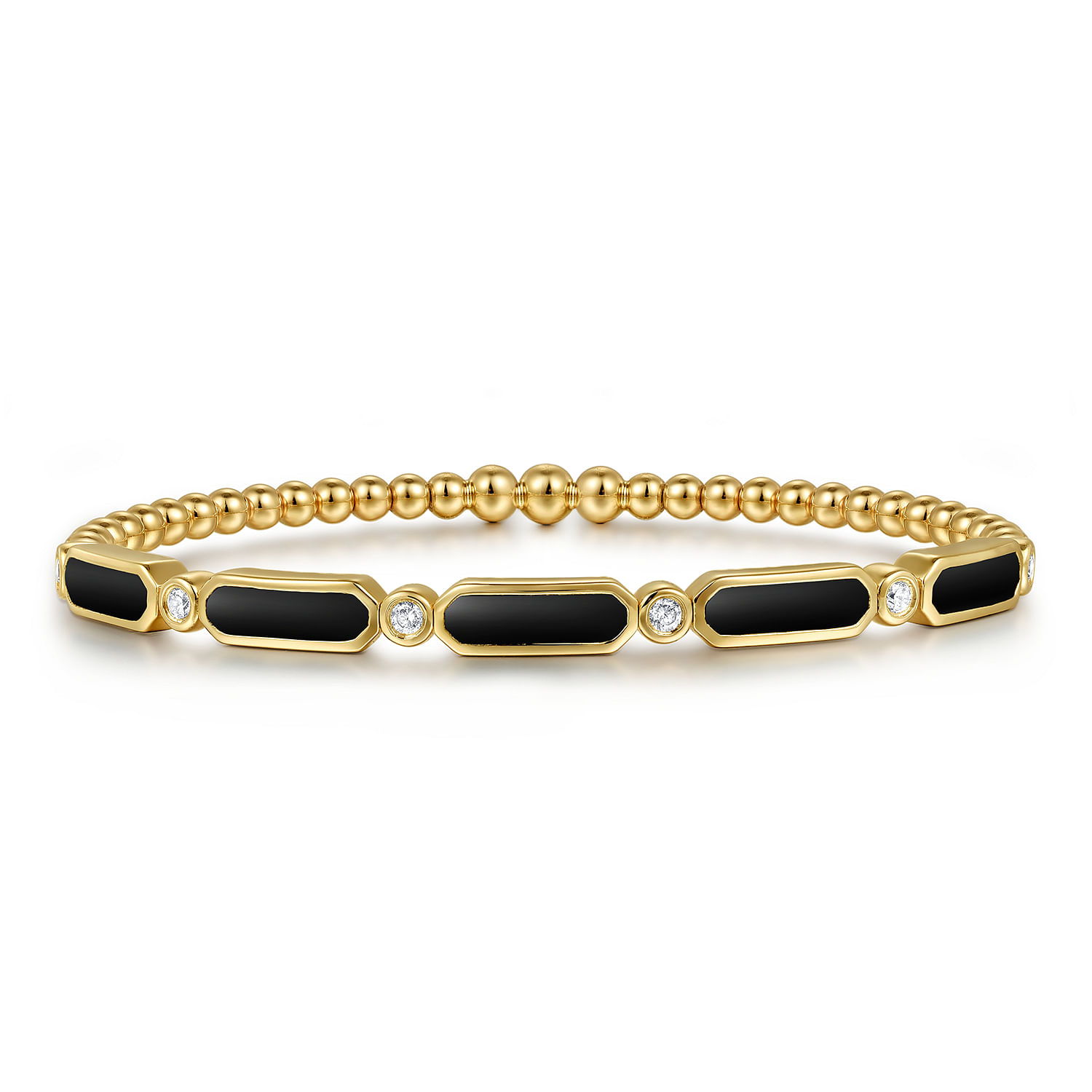 Gabriel & Co. 14K Yellow Gold Bujukan Onyx & Diamond Locking Bangle