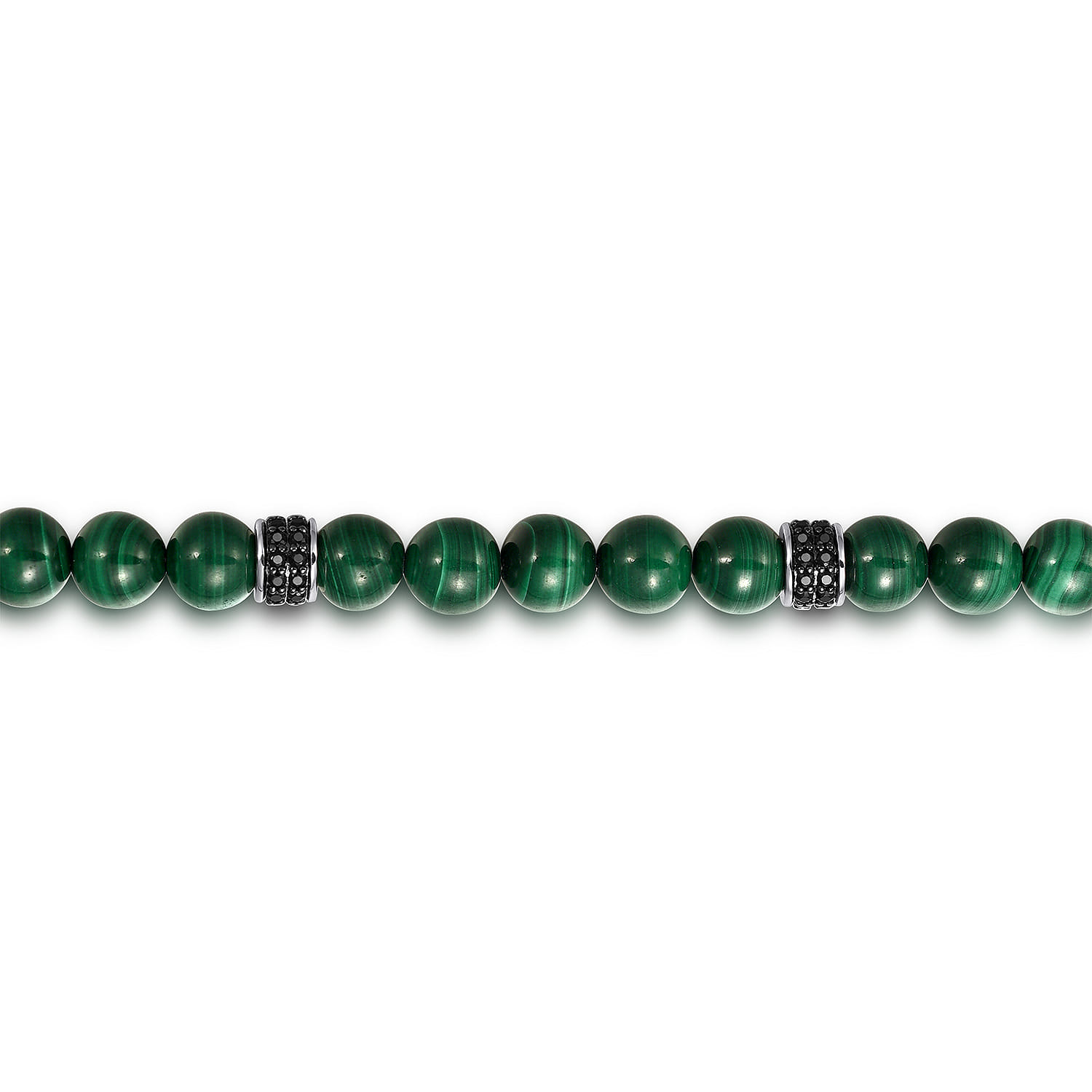 Gabriel & Co. Bujukan Sterling Silver Black Spinel and 6mm Malachite Beaded Bracelet