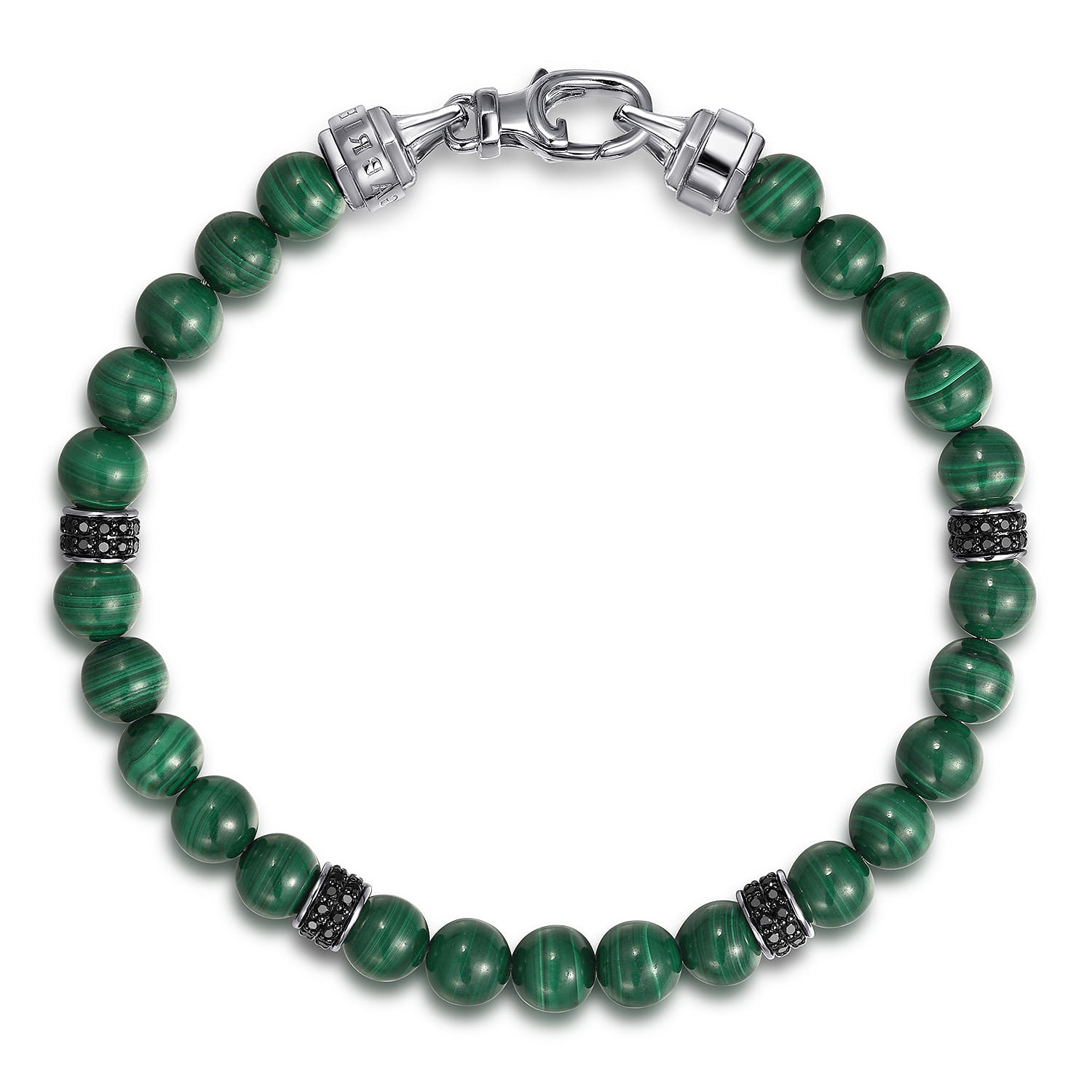 Gabriel & Co. Bujukan Sterling Silver Black Spinel and 6mm Malachite Beaded Bracelet