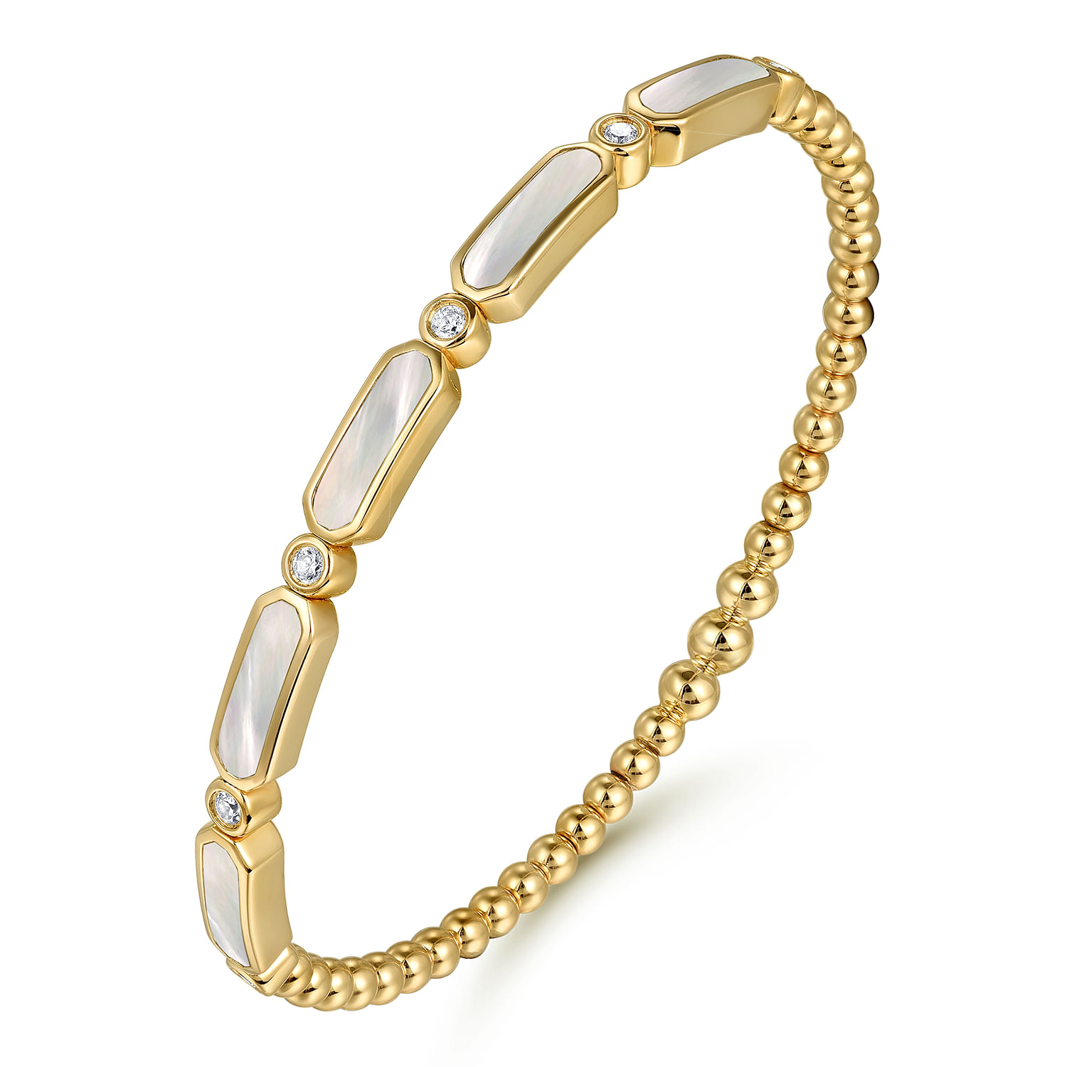 Gabriel & Co. 14K Yellow Gold Bujukan Mother of Pearl & Diamond Locking Bangle