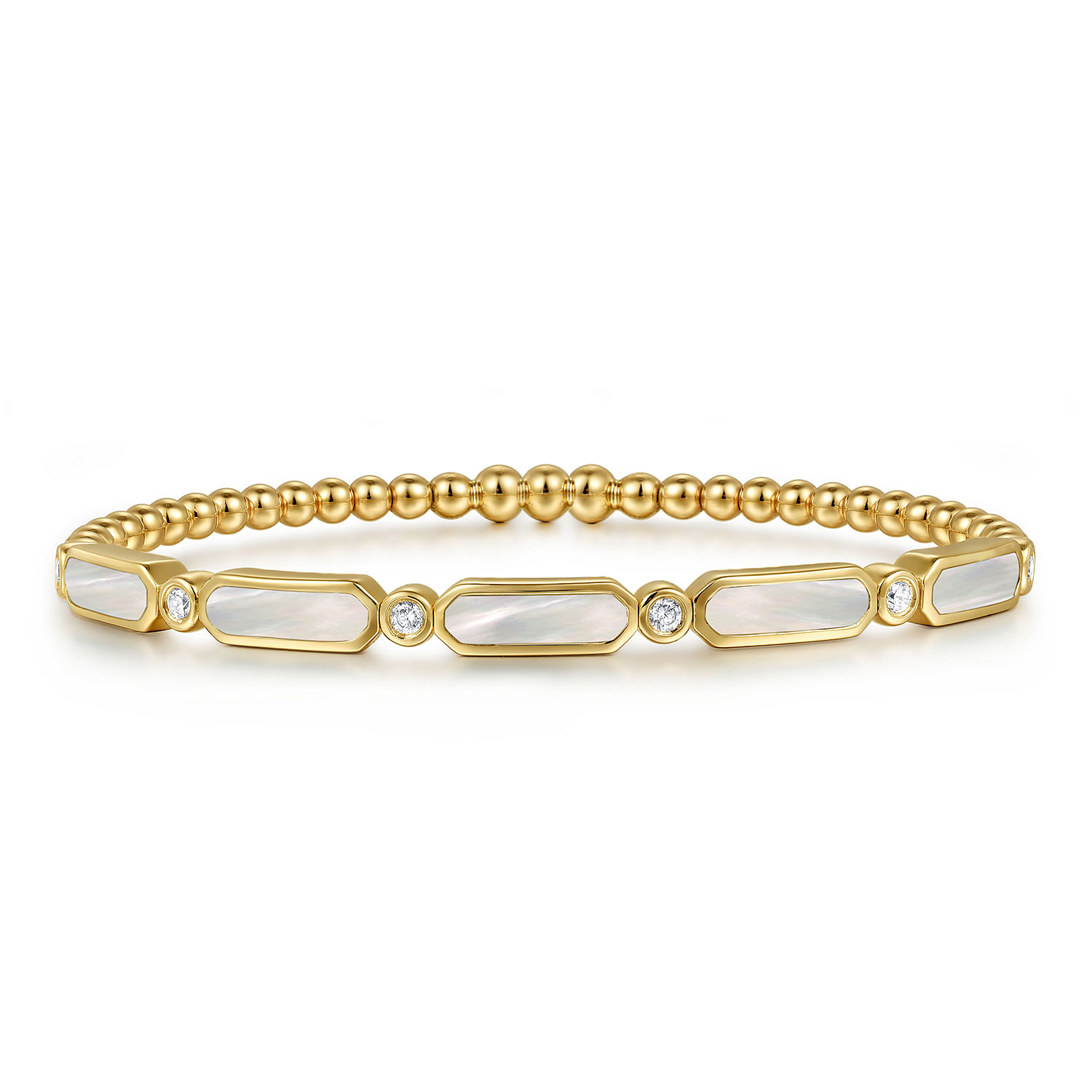 Gabriel & Co. 14K Yellow Gold Bujukan Mother of Pearl & Diamond Locking Bangle