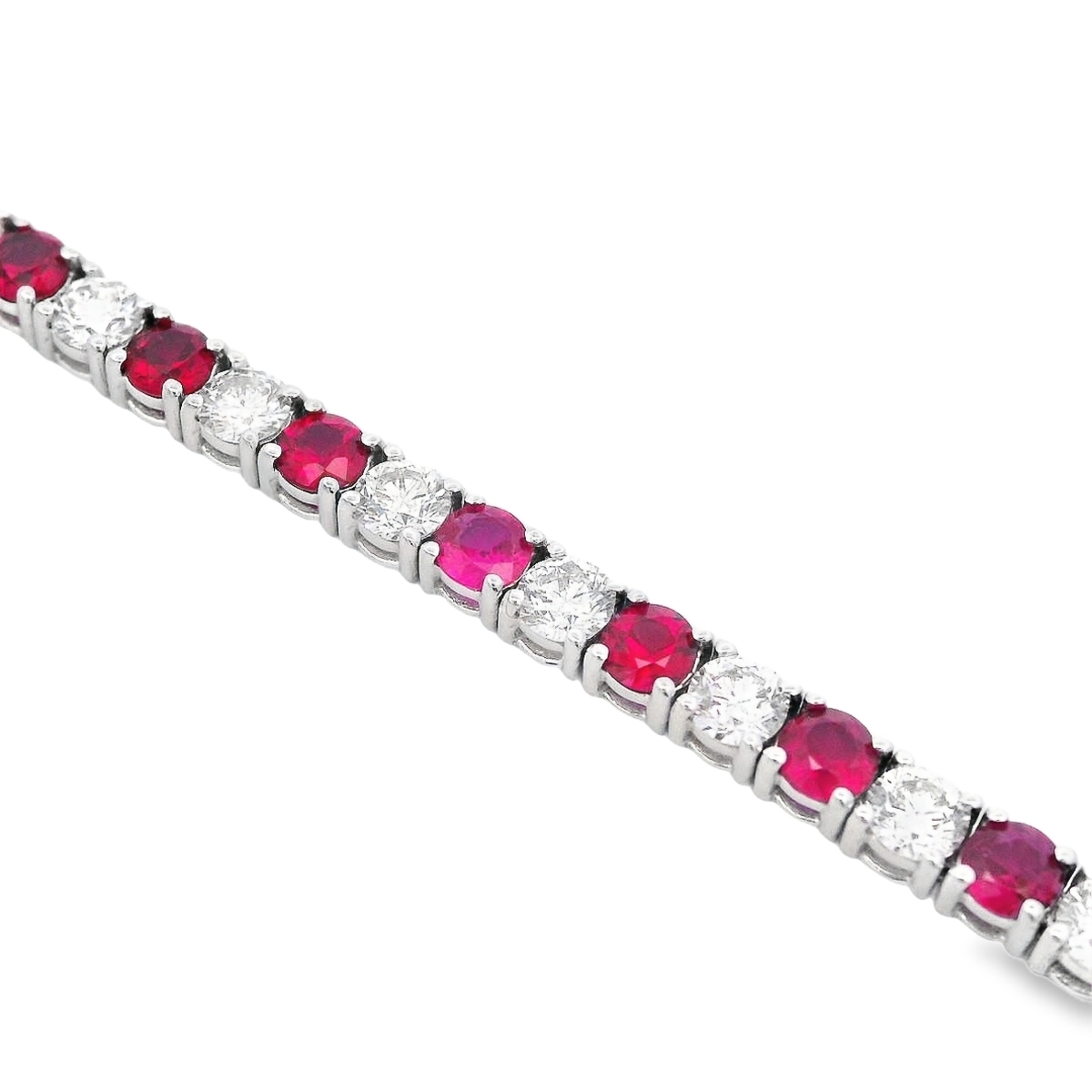 18K White Gold Alternating Ruby and Diamond Tennis Bracelet