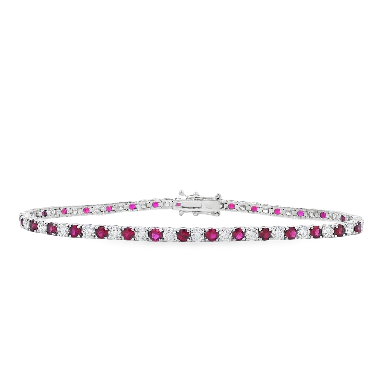 18K White Gold Alternating Ruby and Diamond Tennis Bracelet