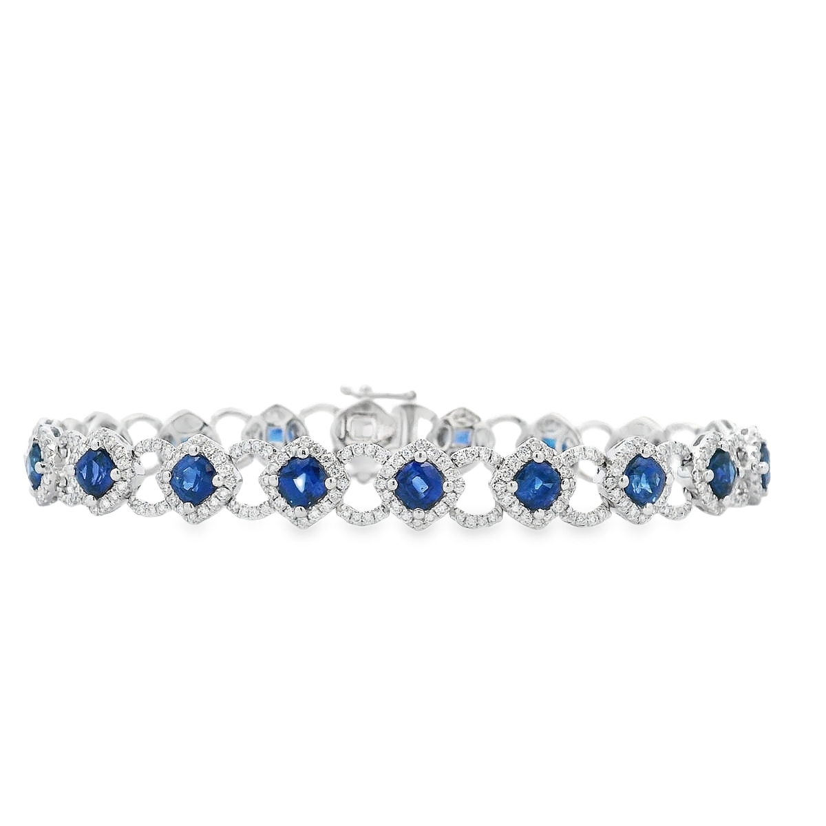 18K White Gold Sapphire and Diamond Interlocking Links Bracelet