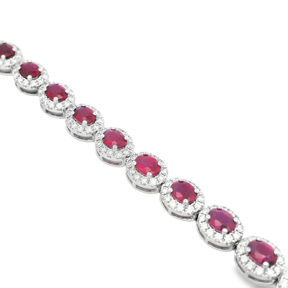18K White Gold Ruby and Diamond Halo Links Bracelet
