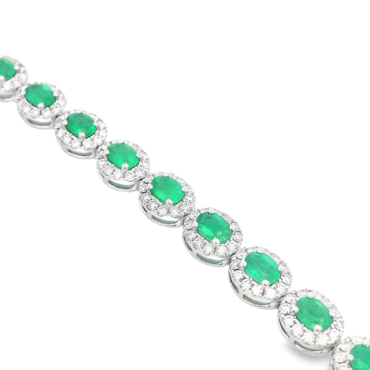 18K White Gold Emerald and Diamond Halo Links Bracelet