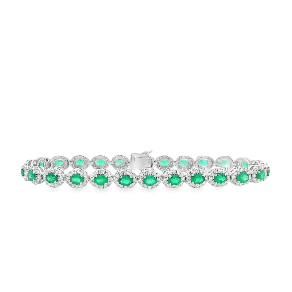 18K White Gold Emerald and Diamond Halo Links Bracelet