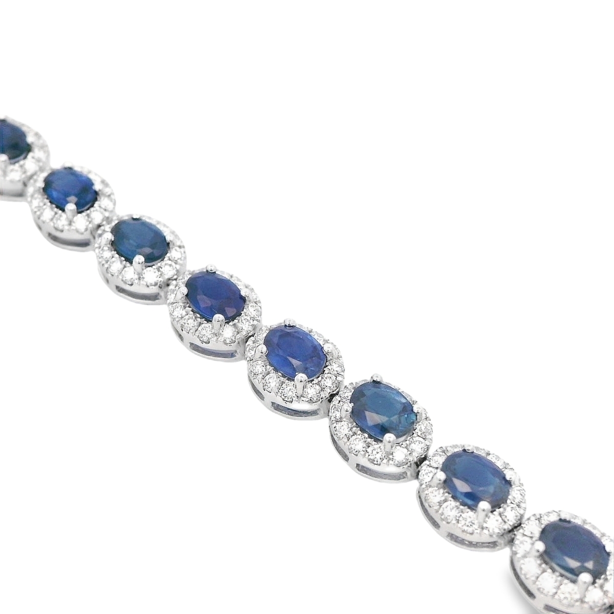 18K White Gold Sapphire and Diamond Halo Links Bracelet