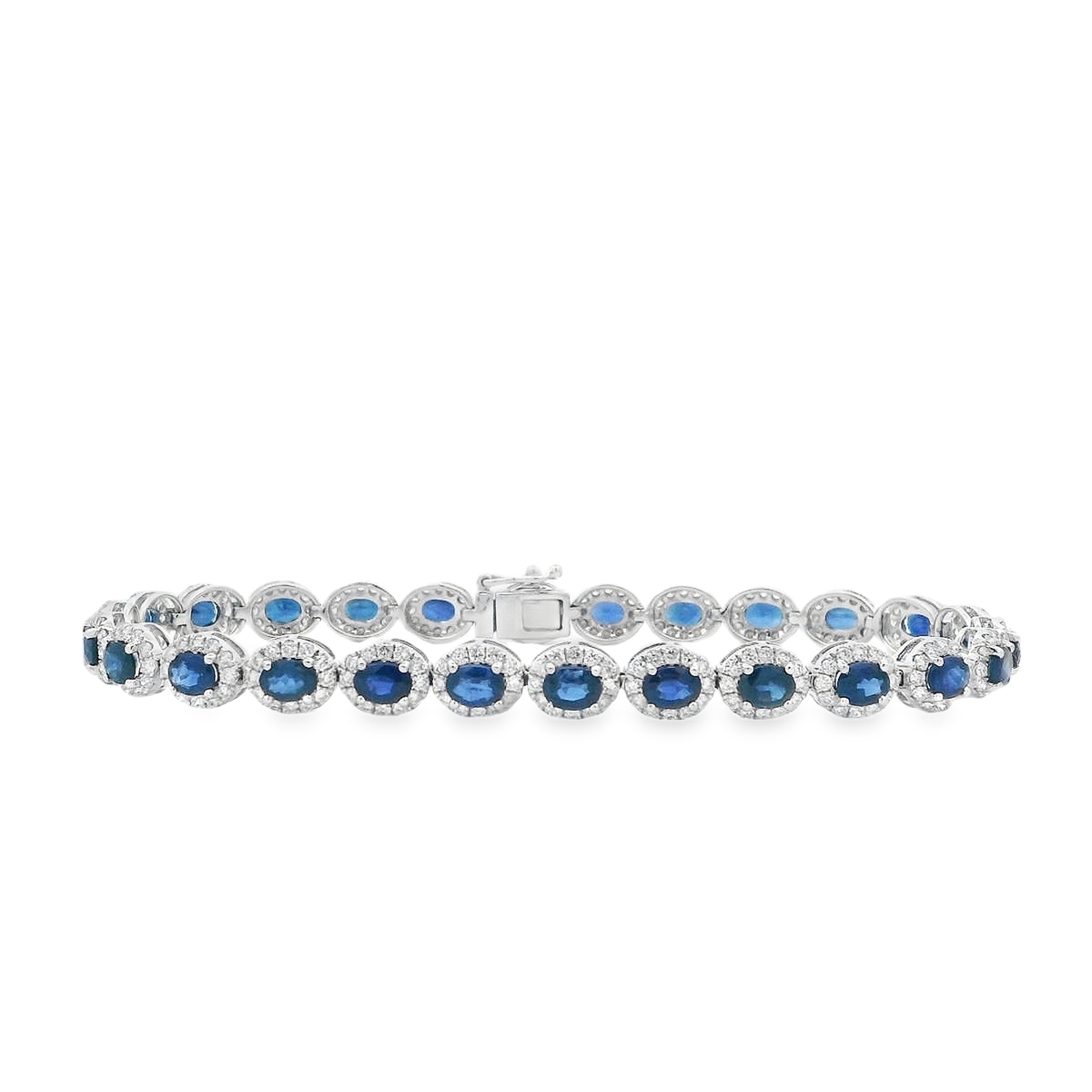 18K White Gold Sapphire and Diamond Halo Links Bracelet