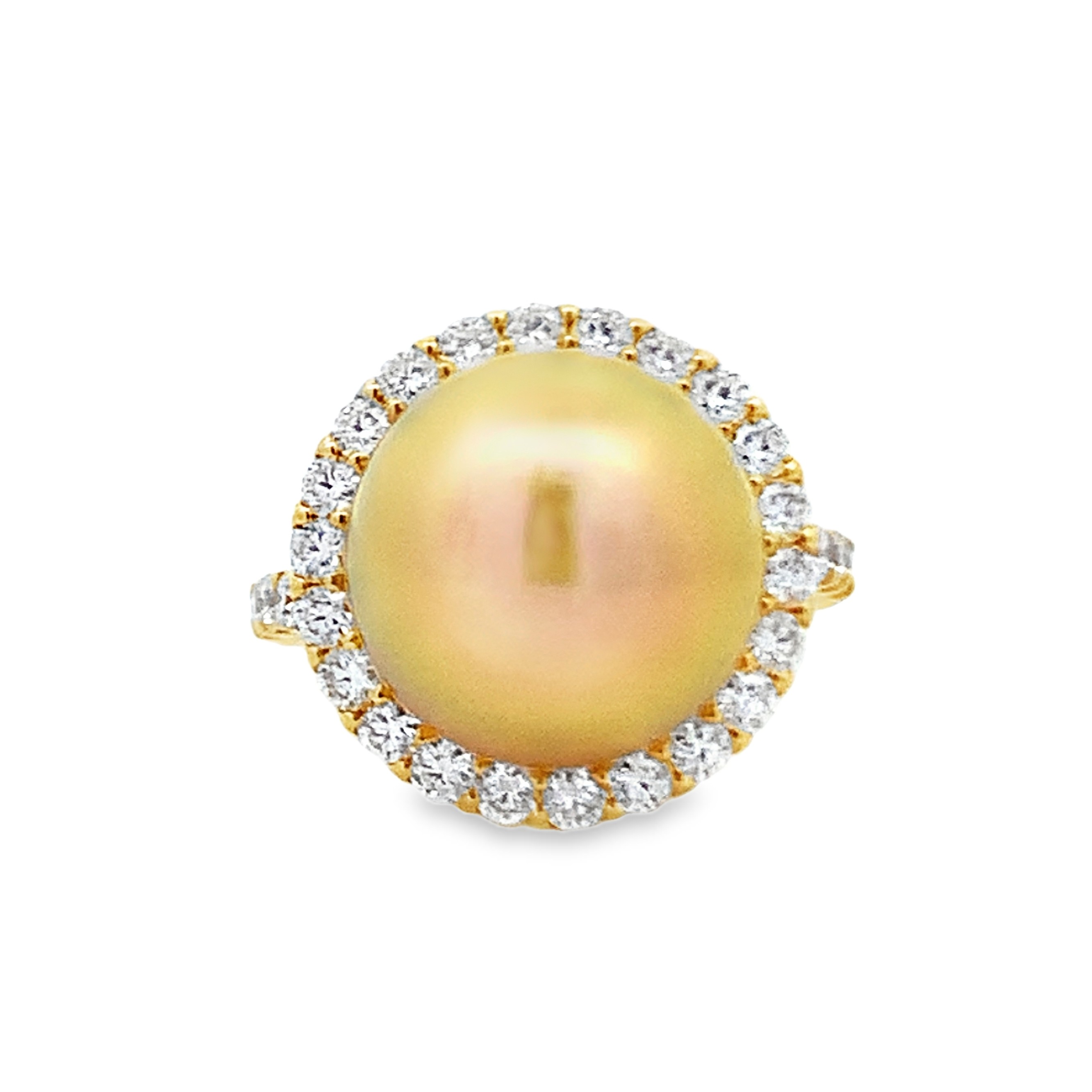 18KYG 13mm Golden South Sea Pearl and Diamond Halo Ring