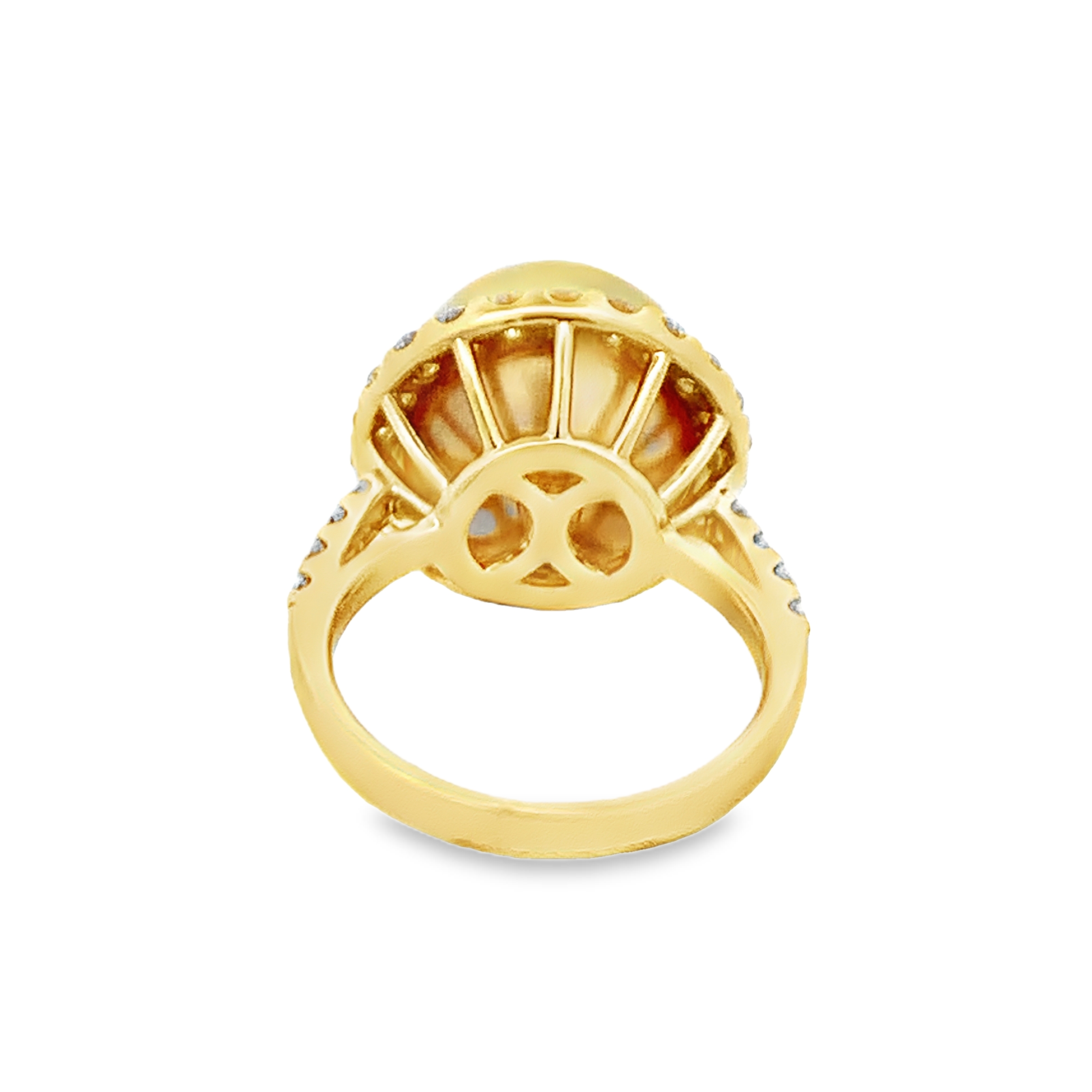 18KYG 13mm Golden South Sea Pearl and Diamond Halo Ring