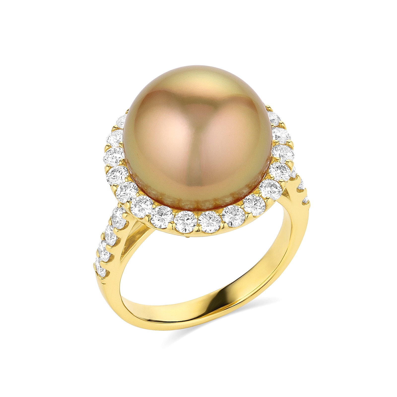 18KYG 13mm Golden South Sea Pearl and Diamond Halo Ring