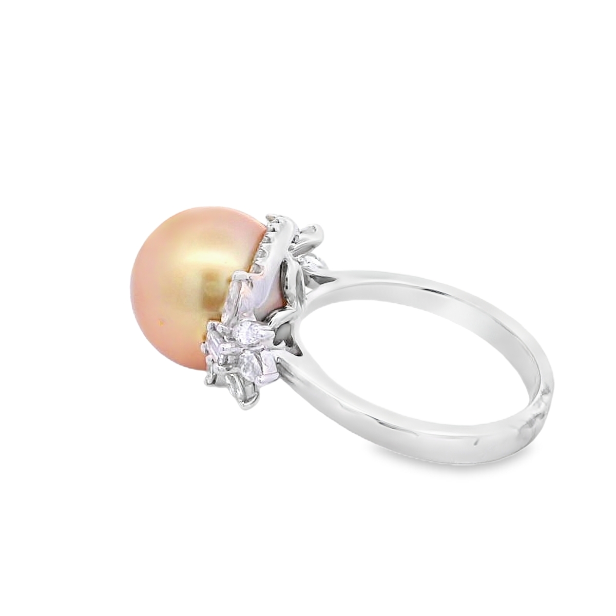 18K White Gold Golden Brown Pearl & Diamond Halo Ring
