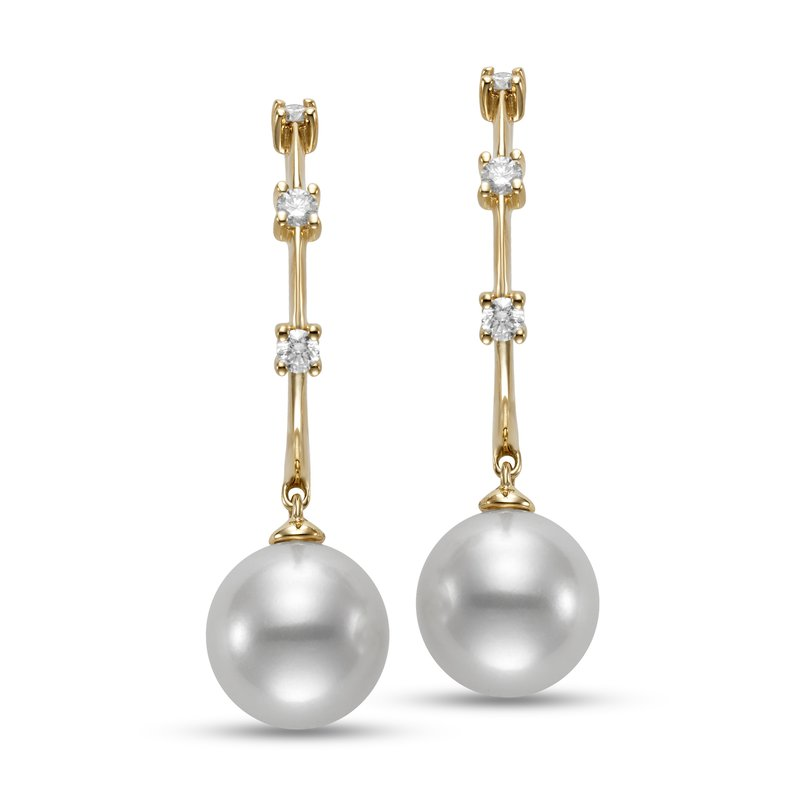 Mastoloni 18K Yellow Gold Drop Pearl and Diamond Hoops