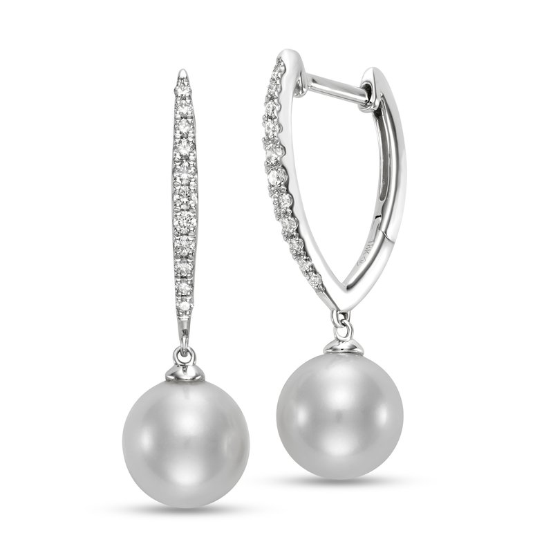 Mastoloni 18K White Gold Pearls Dangling & Diamond Earrings