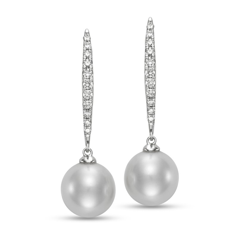 Mastoloni 18K White Gold Pearls Dangling & Diamond Earrings