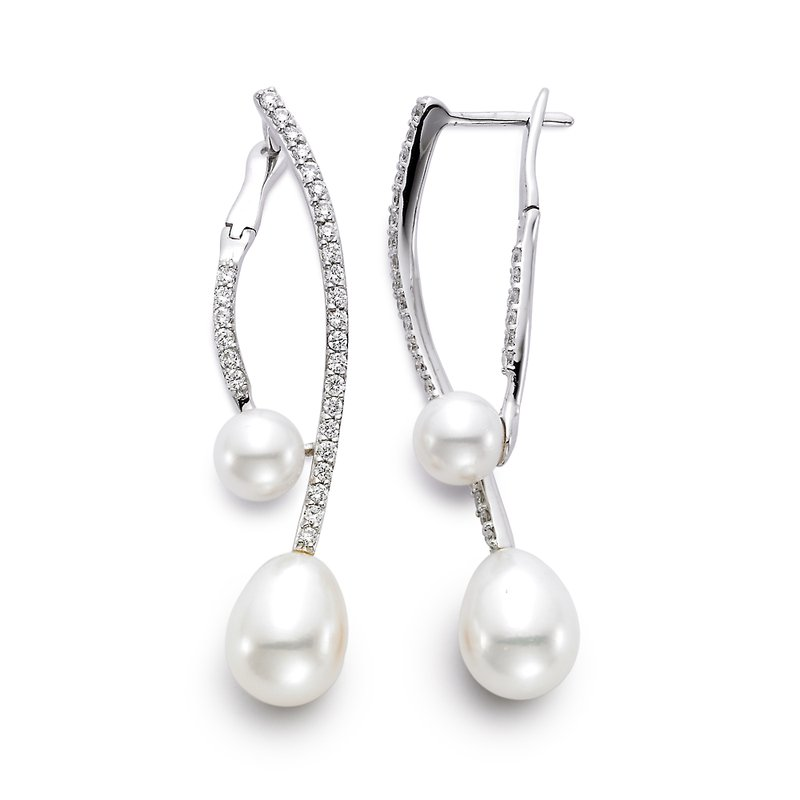 Mastoloni 18K White Gold Pearl & Diamond Front-Back Drop Earrings