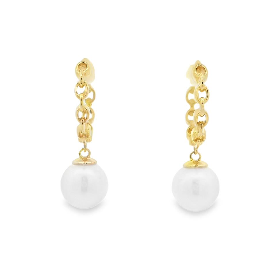 Mastoloni 14K Yellow Gold Chain Huggie with Pearl Dangle Earrings