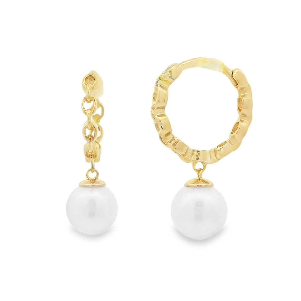 Mastoloni 14K Yellow Gold Chain Huggie with Pearl Dangle Earrings