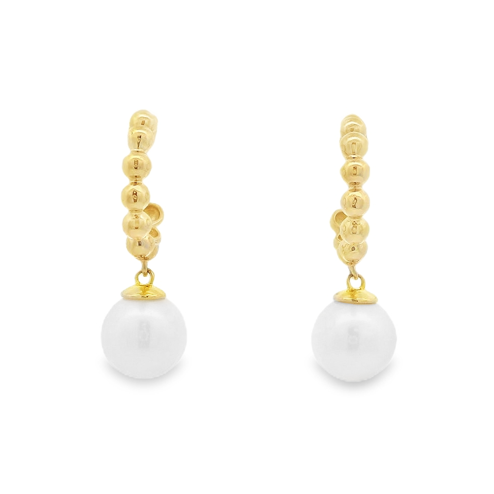 Mastoloni 14K Yellow Gold Bubble Huggie with Pearl Dangle Earrings