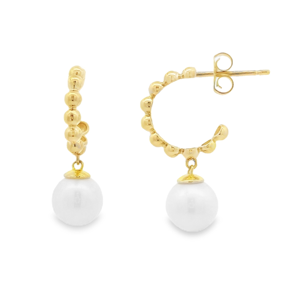 Mastoloni 14K Yellow Gold Bubble Huggie with Pearl Dangle Earrings